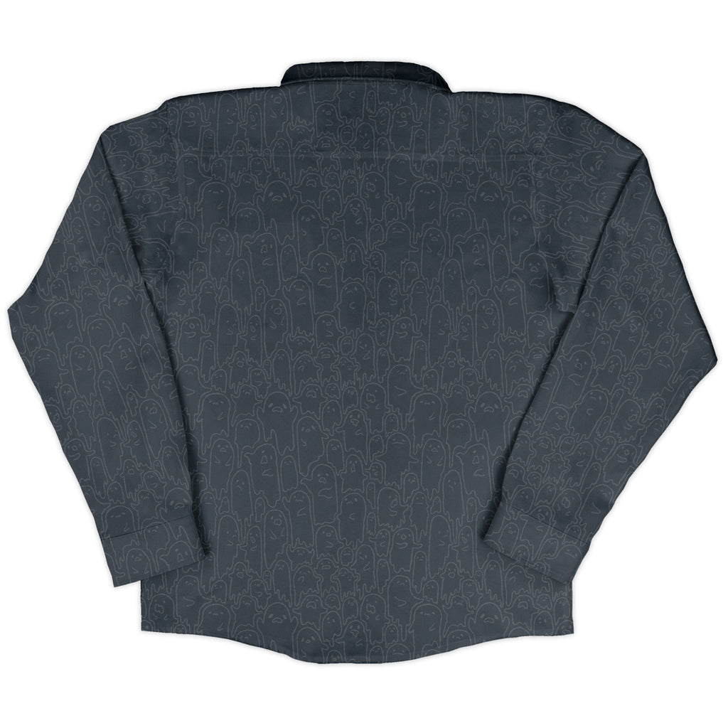 Ghost Wall Charcoal Blue Long Sleeve Button Up Shirt Geek Nerd 0925 adult sizing All Adult Button Up Shirts