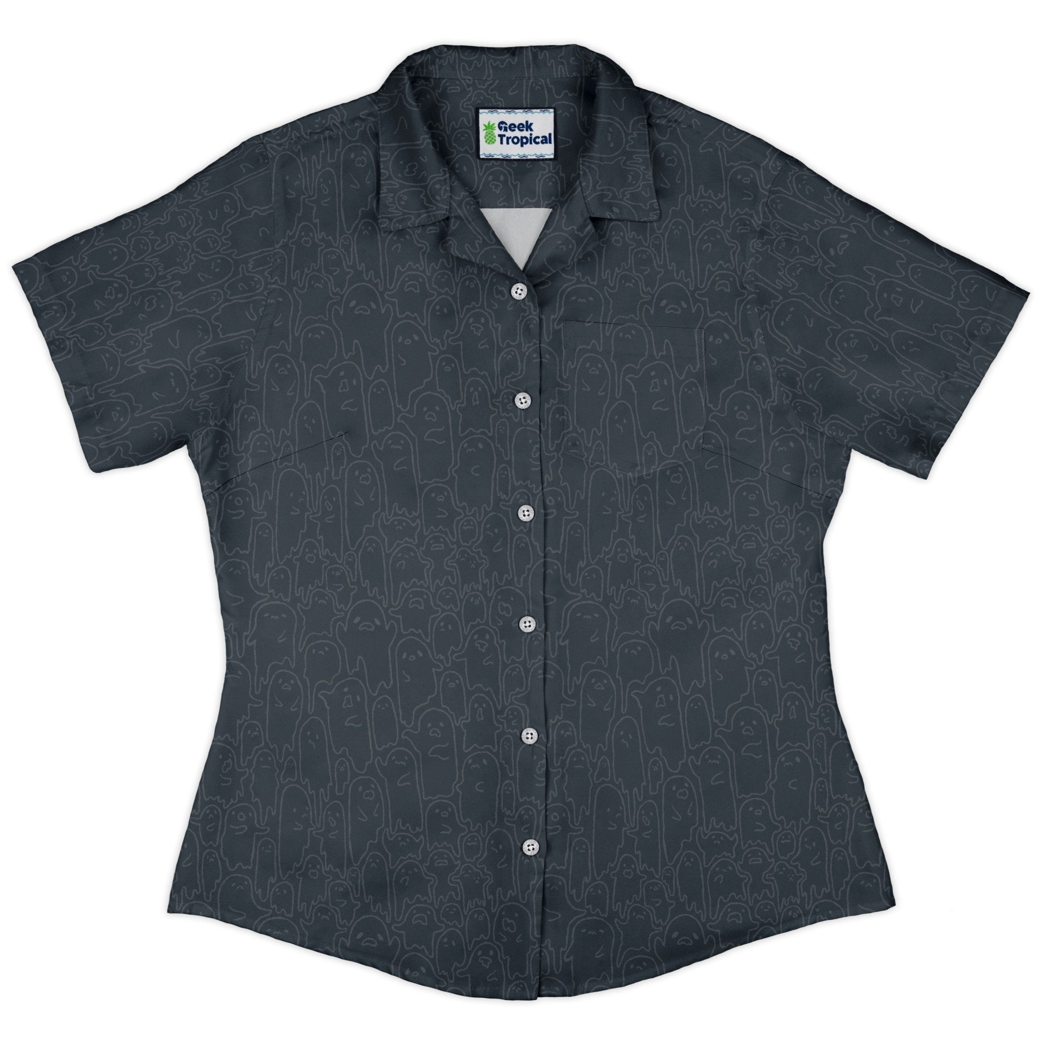 Ghost Wall Charcoal Blue Curvy Button Up Shirt Geek Nerd 0925 All Adult Button Up Shirts Design by Ardi Tong
