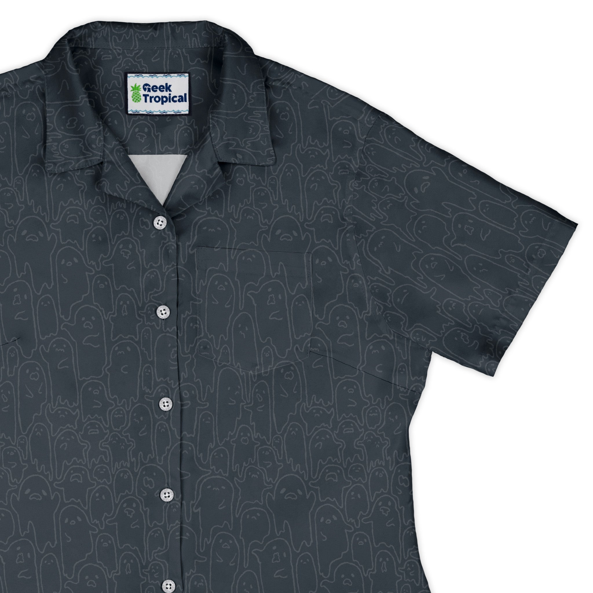 Ghost Wall Charcoal Blue Curvy Button Up Shirt Geek Nerd 0925 All Adult Button Up Shirts Design by Ardi Tong