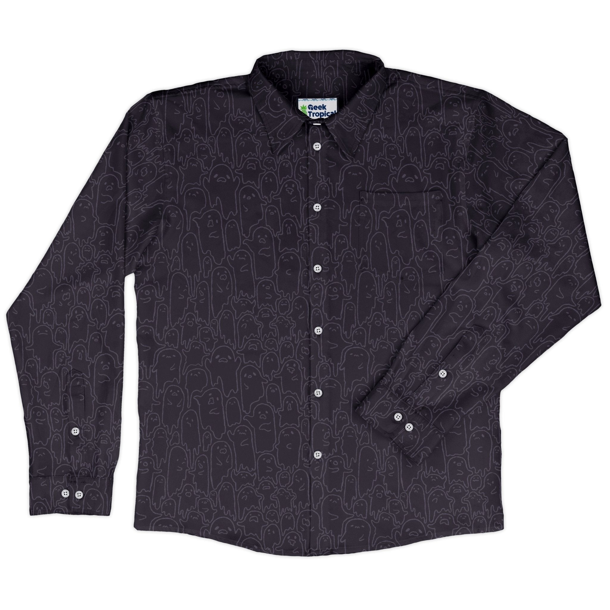 Ghost Wall Purple Long Sleeve Button Up Shirt Geek Nerd 0925 adult sizing All Adult Button Up Shirts