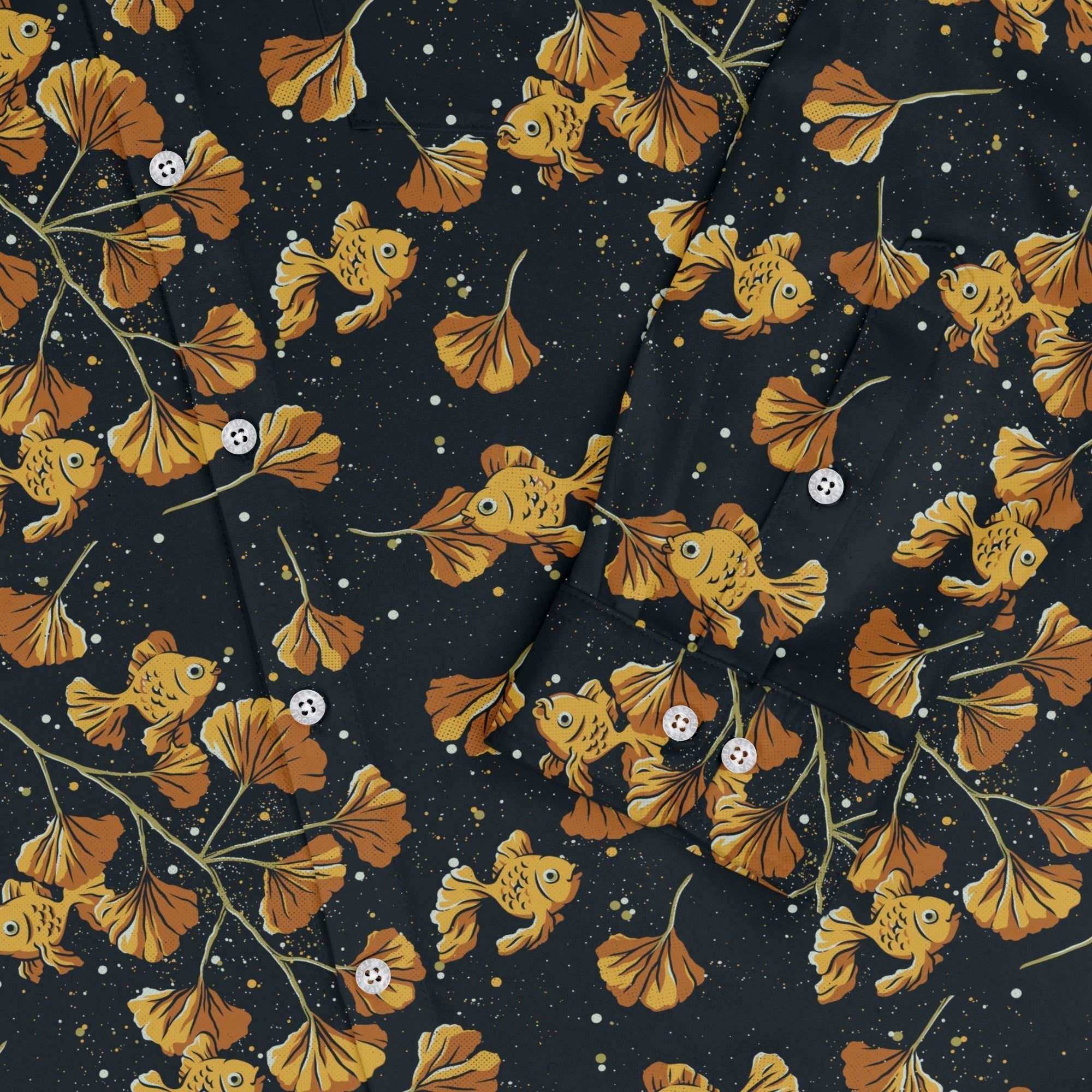 Ginkgo Golden Fish Long Sleeve Button Up Shirt Geek Nerd 0925 adult sizing All Adult Button Up Shirts