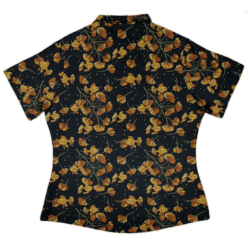 Ginkgo Golden Fish Curvy Button Up Shirt Geek Nerd 0925 All Adult Button Up Shirts Animal Patterns