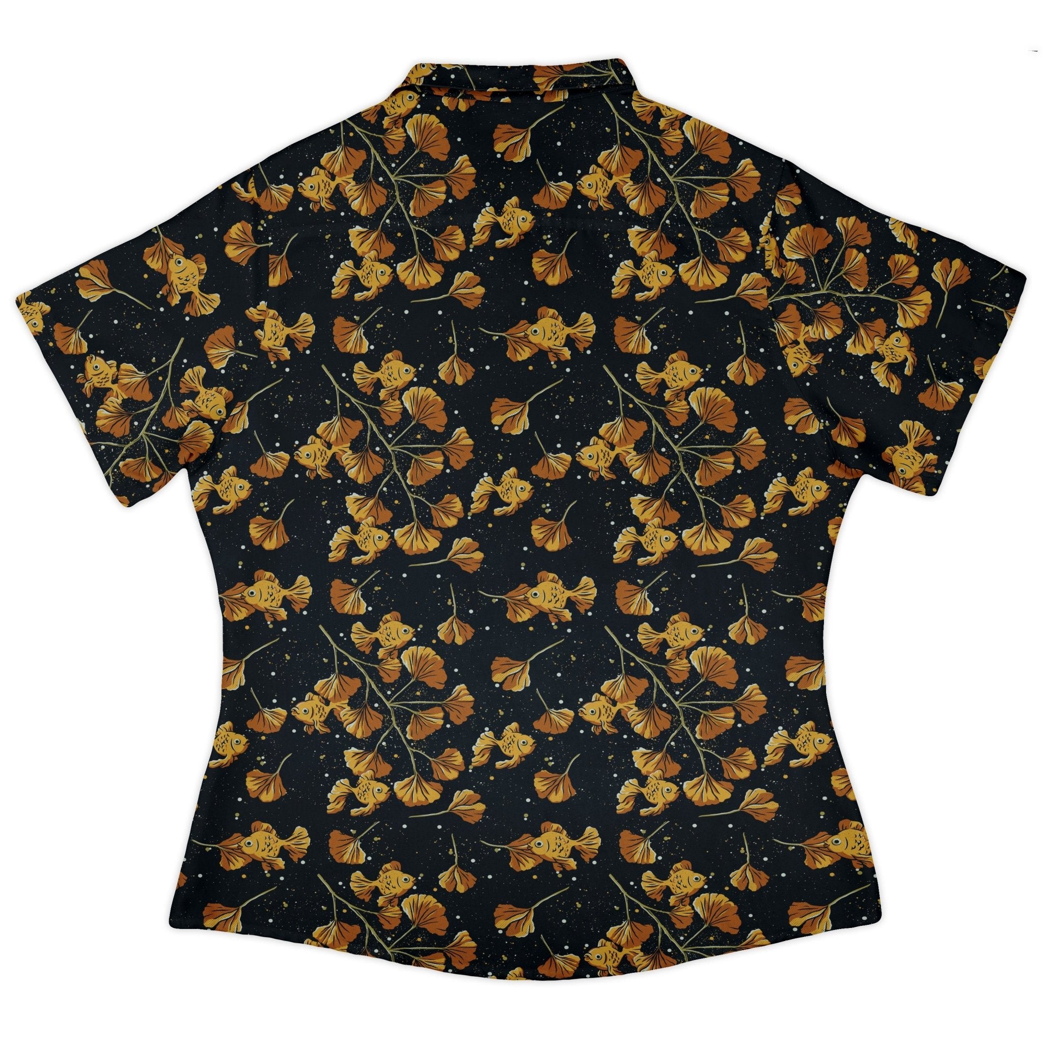 Ginkgo Golden Fish Curvy Button Up Shirt Geek Nerd 0925 All Adult Button Up Shirts Animal Patterns