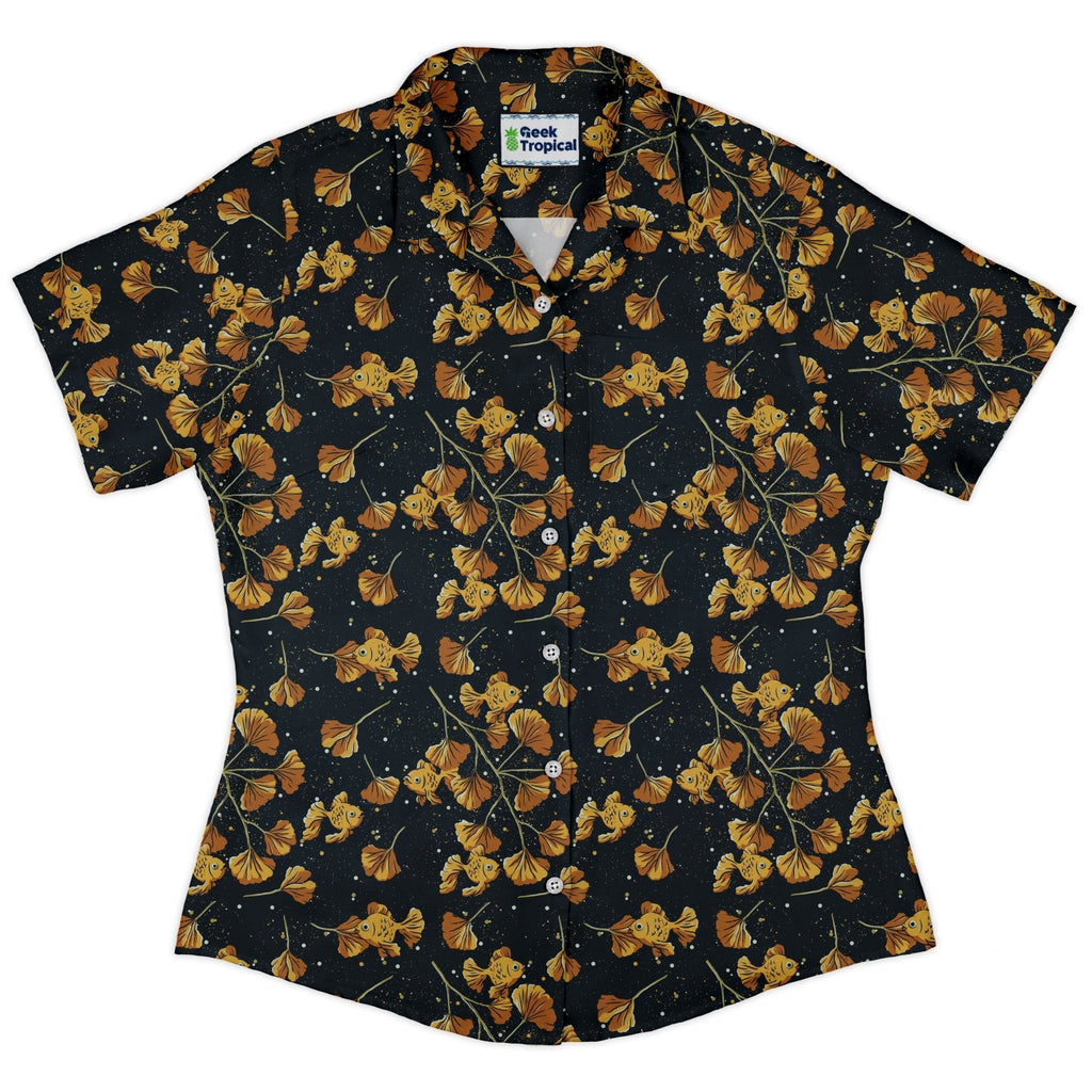 Ginkgo Golden Fish Curvy Button Up Shirt Geek Nerd 0925 All Adult Button Up Shirts Animal Patterns
