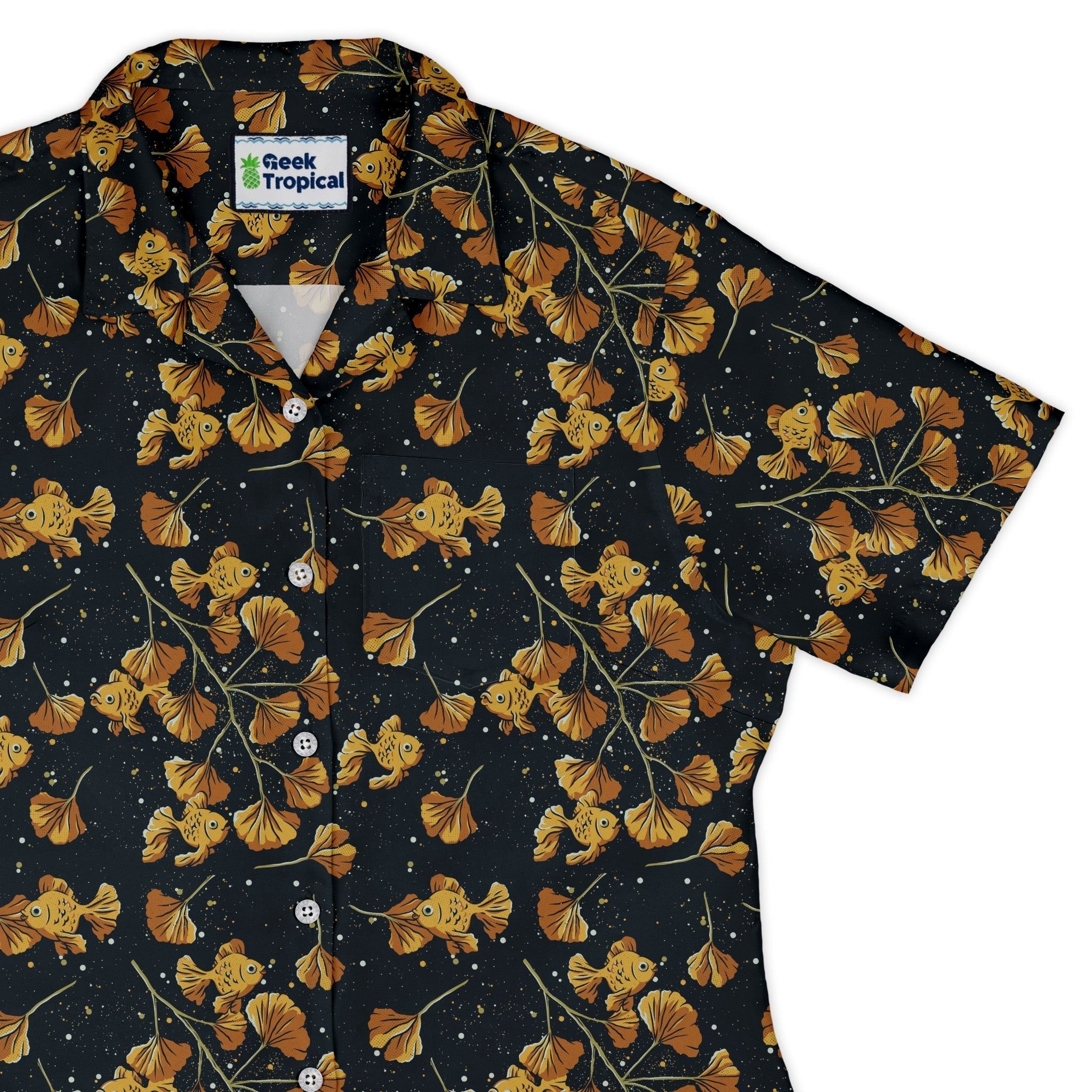 Ginkgo Golden Fish Curvy Button Up Shirt Geek Nerd 0925 All Adult Button Up Shirts Animal Patterns