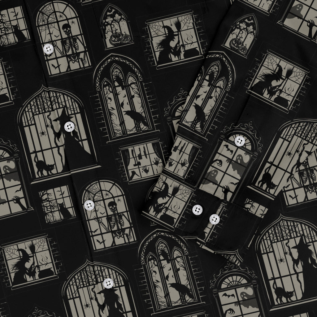 Gothic Windows Long Sleeve Button Up Shirt Geek Nerd 0925 adult sizing All Adult Button Up Shirts