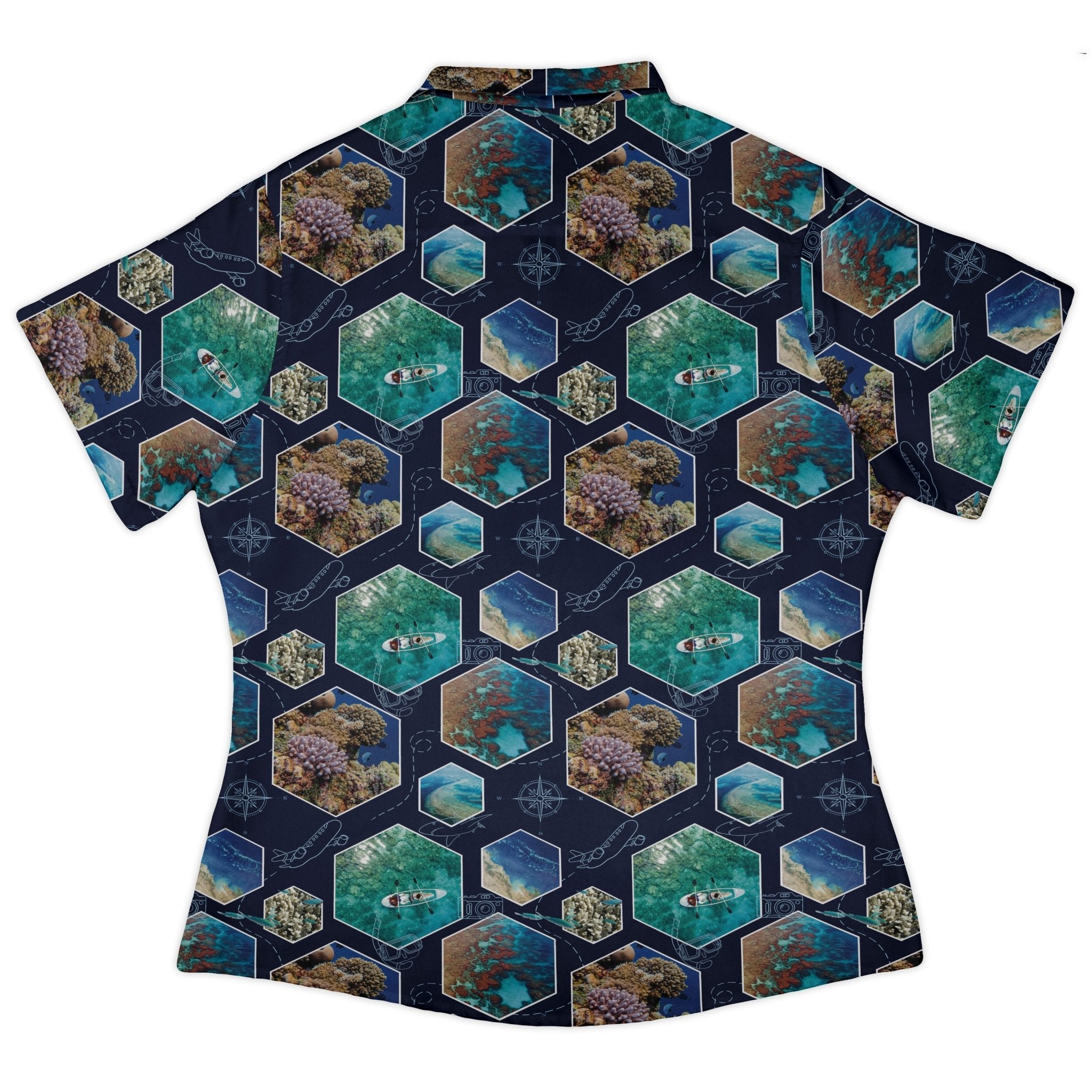 Great Reef Wonder Curvy Button Up Shirt Geek Nerd 0925 All Adult Button Up Shirts Animal Patterns