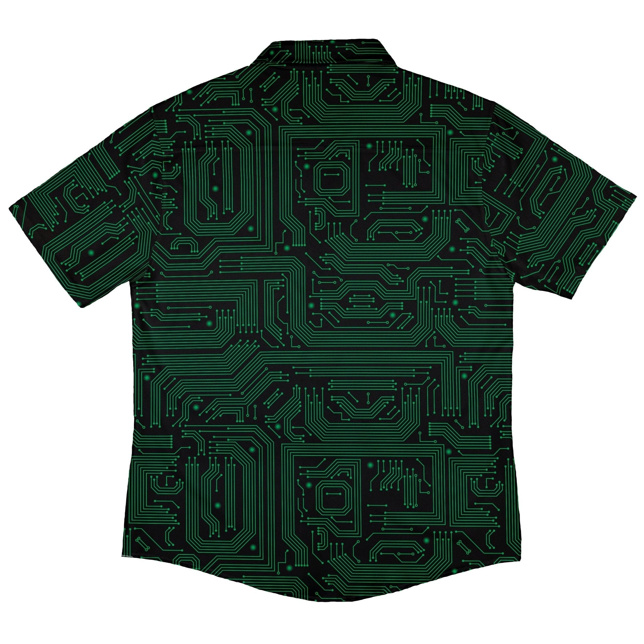 Green Computer Circuits Button Up Shirt - adult sizing - computer print -