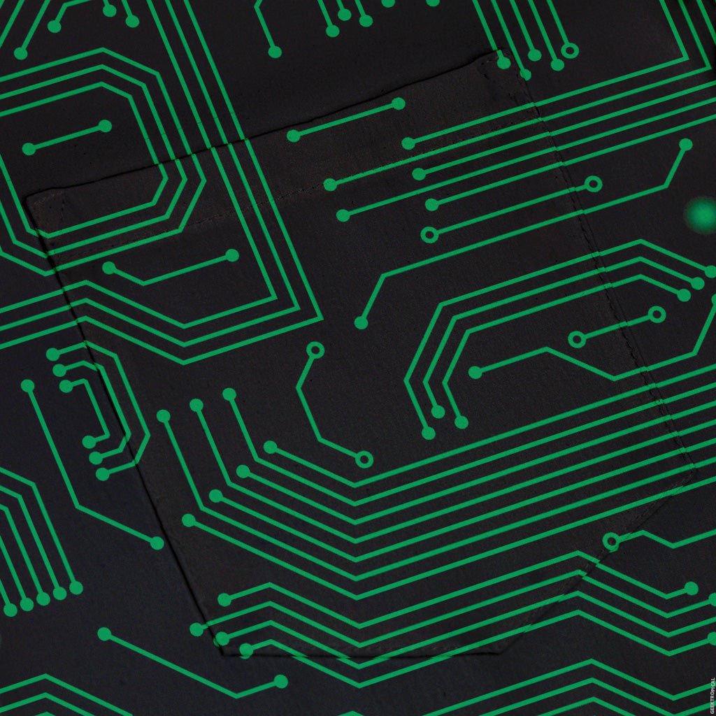 Green Computer Circuits Button Up Shirt - adult sizing - computer print -