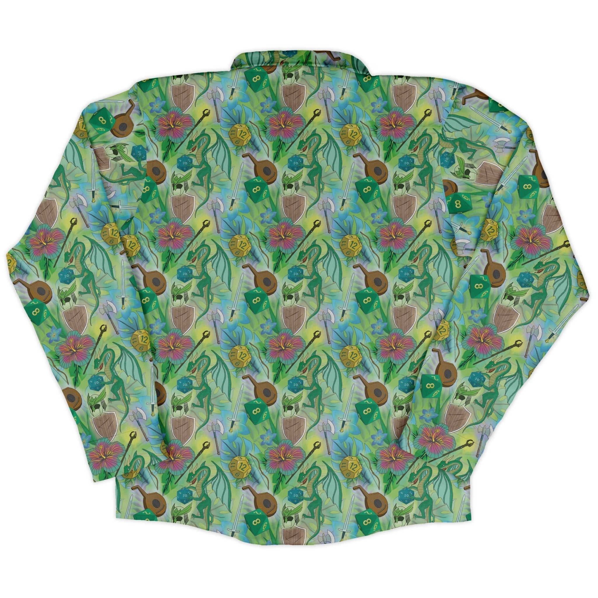 Green Dragon Encounter Dnd Long Sleeve Button Up Shirt Geek Nerd adult sizing Animal Patterns Designs by Nathan