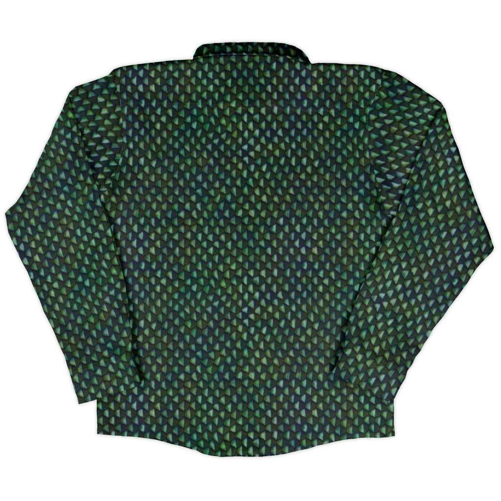 Green Dragon Scales Long Sleeve Button Up Shirt Geek Nerd adult sizing Designs by Nathan dnd & rpg print