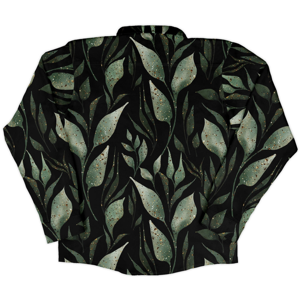 Growing Leaves Metallic Specs Long Sleeve Button Up Shirt Geek Nerd adult sizing Botany Print FLOW DESC WRITING