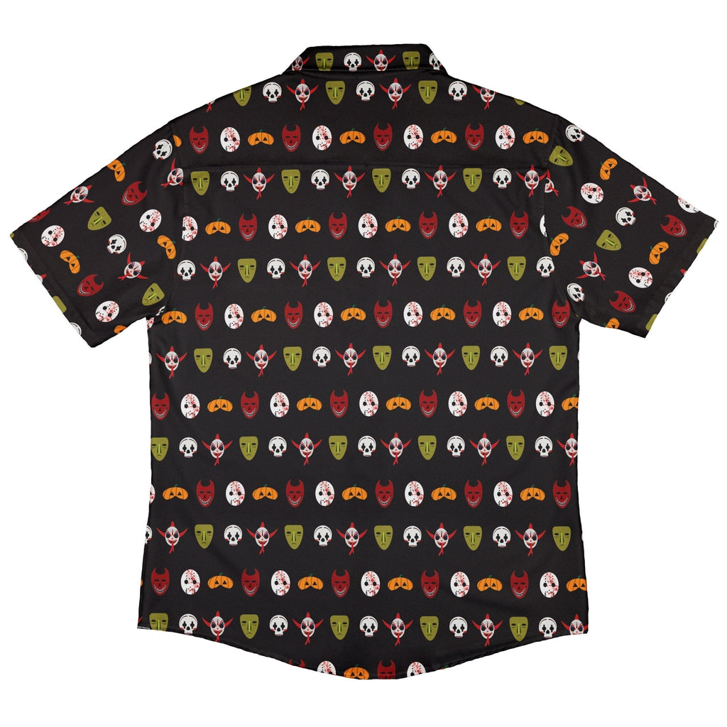 Halloween Masks Button Up Shirt Geek Nerd adult sizing halloween q4