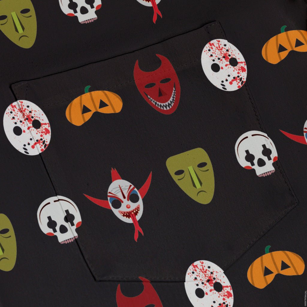 Halloween Masks Button Up Shirt Geek Nerd adult sizing halloween q4