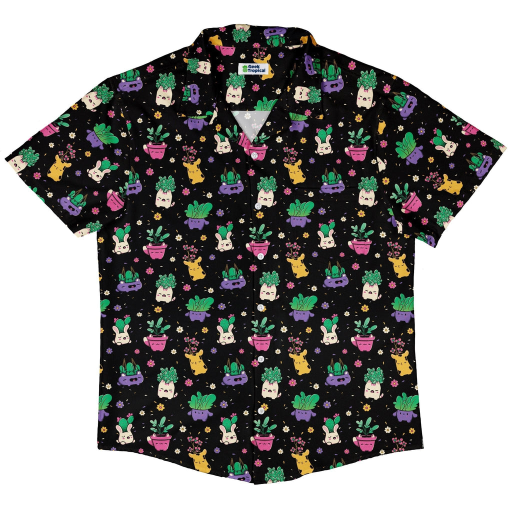 Happy Kawaii Plants Button Up Shirt Geek Nerd 0925 adult sizing All Adult Button Up Shirts