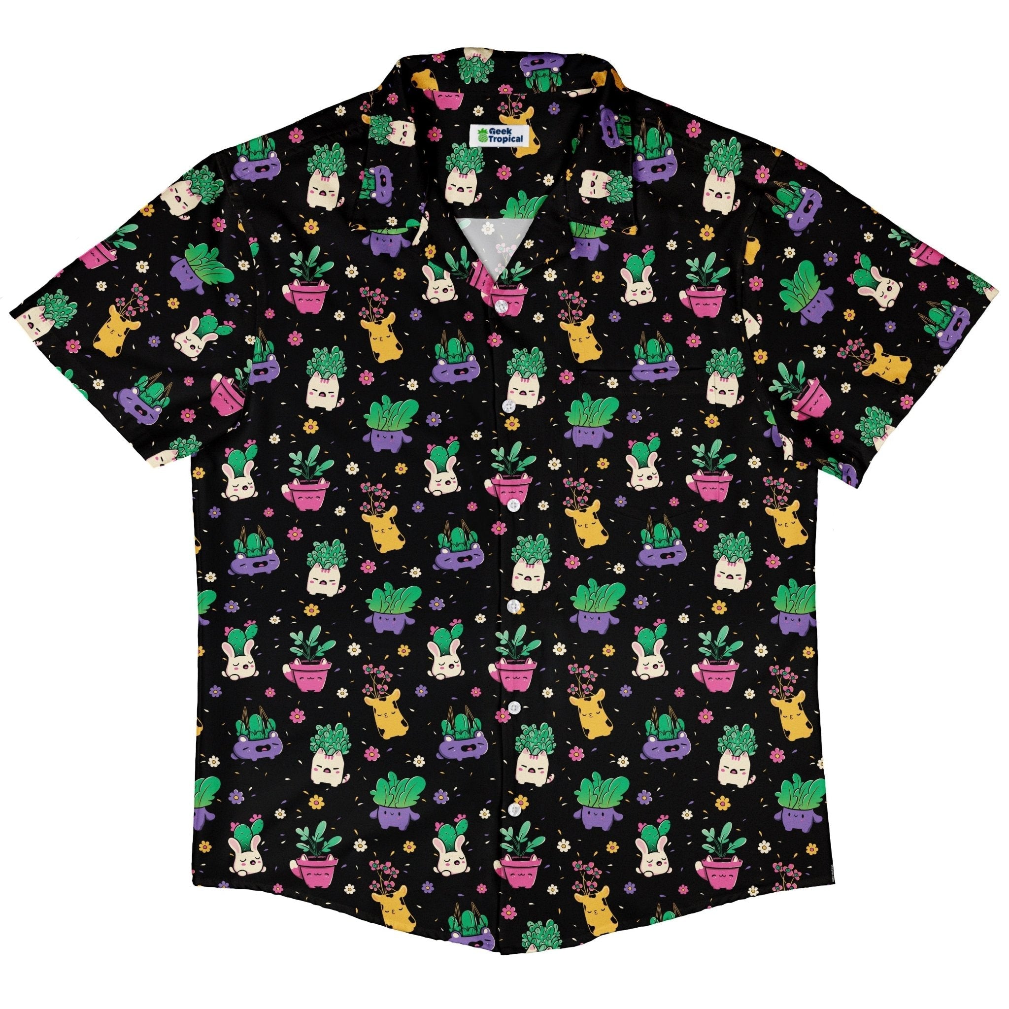Happy Kawaii Plants Button Up Shirt Geek Nerd 0925 adult sizing All Adult Button Up Shirts