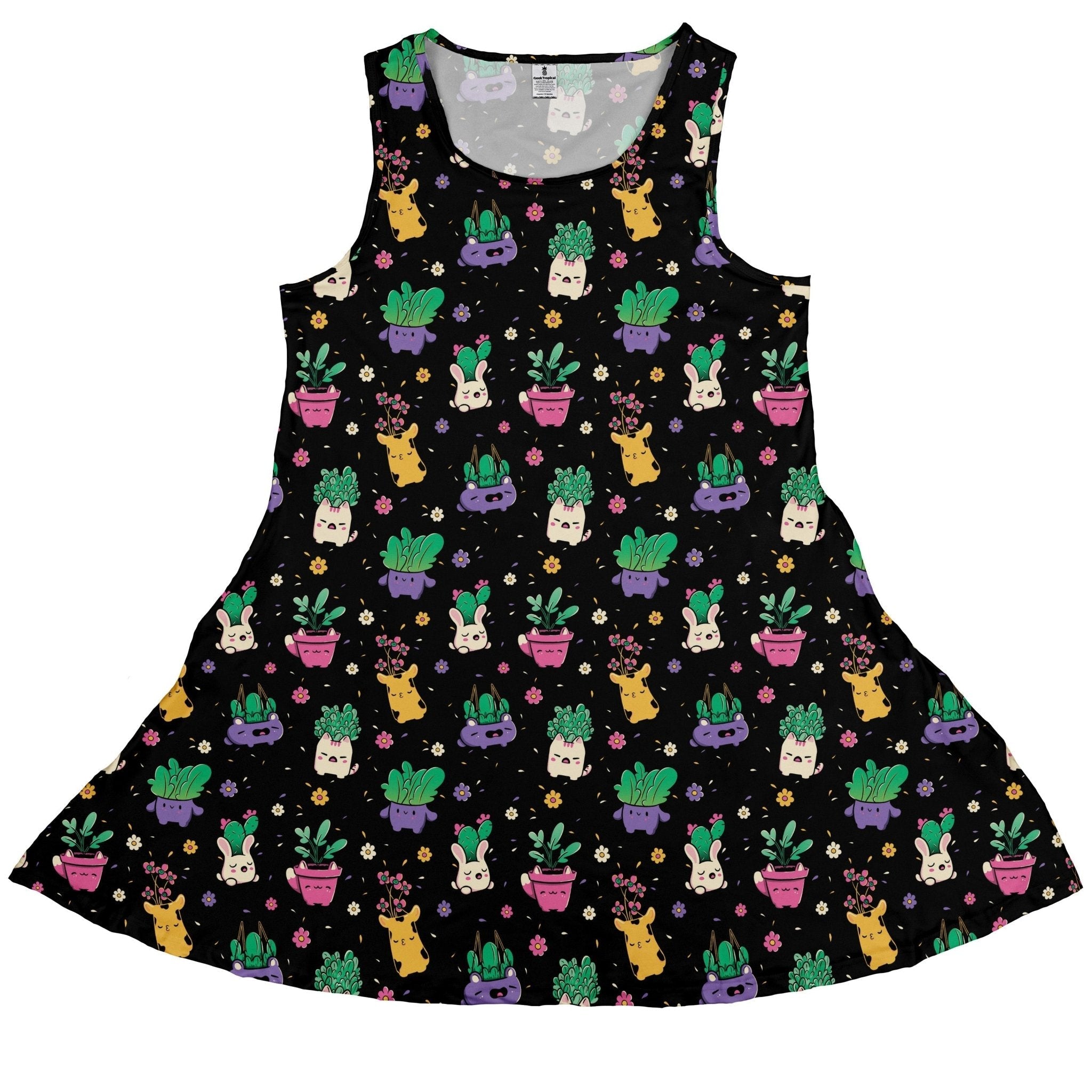 Happy Kawaii Plants Dress Geek Nerd 0925 Botany Print Design by Tobe Fonseca