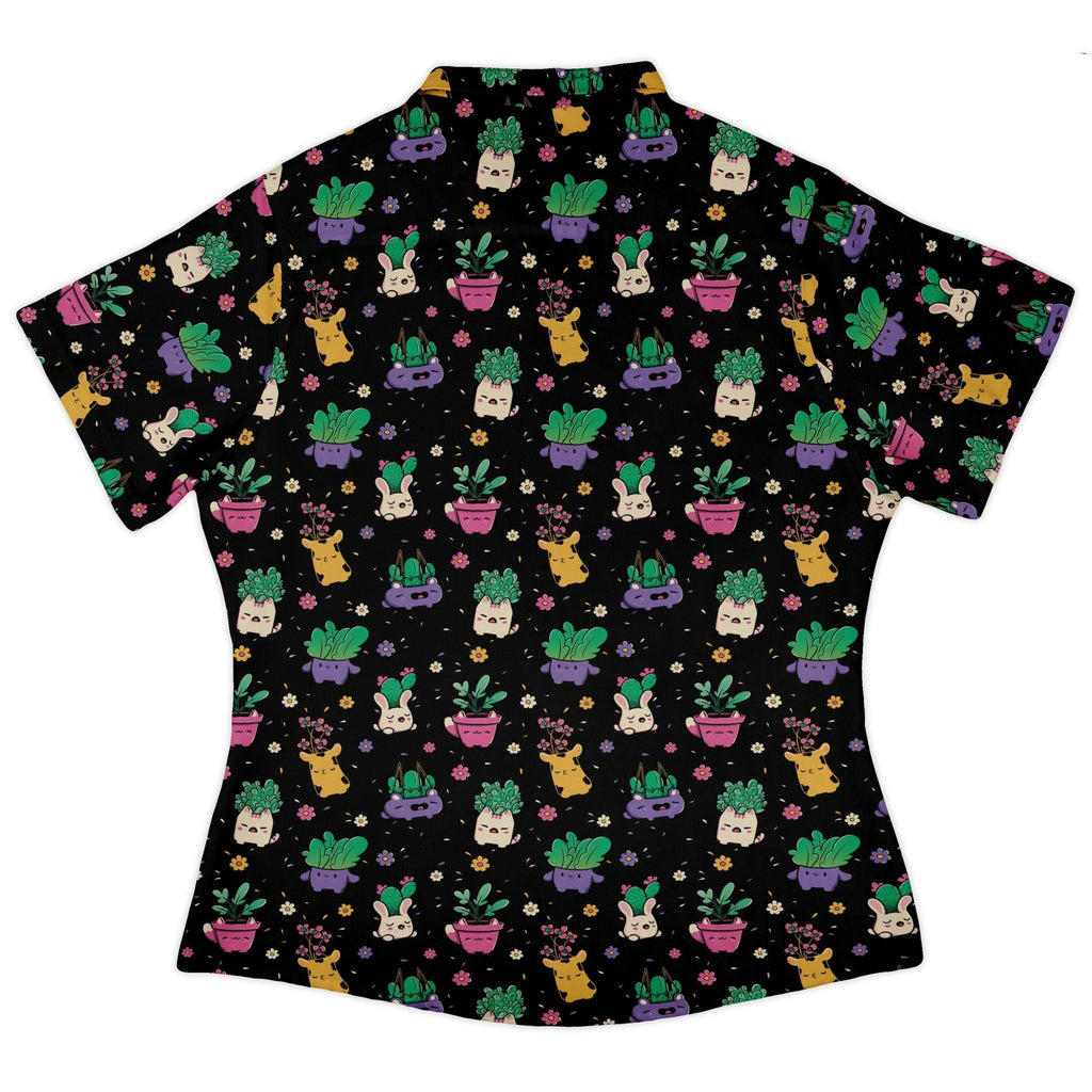 Happy Kawaii Plants Curvy Button Up Shirt Geek Nerd 0925 All Adult Button Up Shirts Anime
