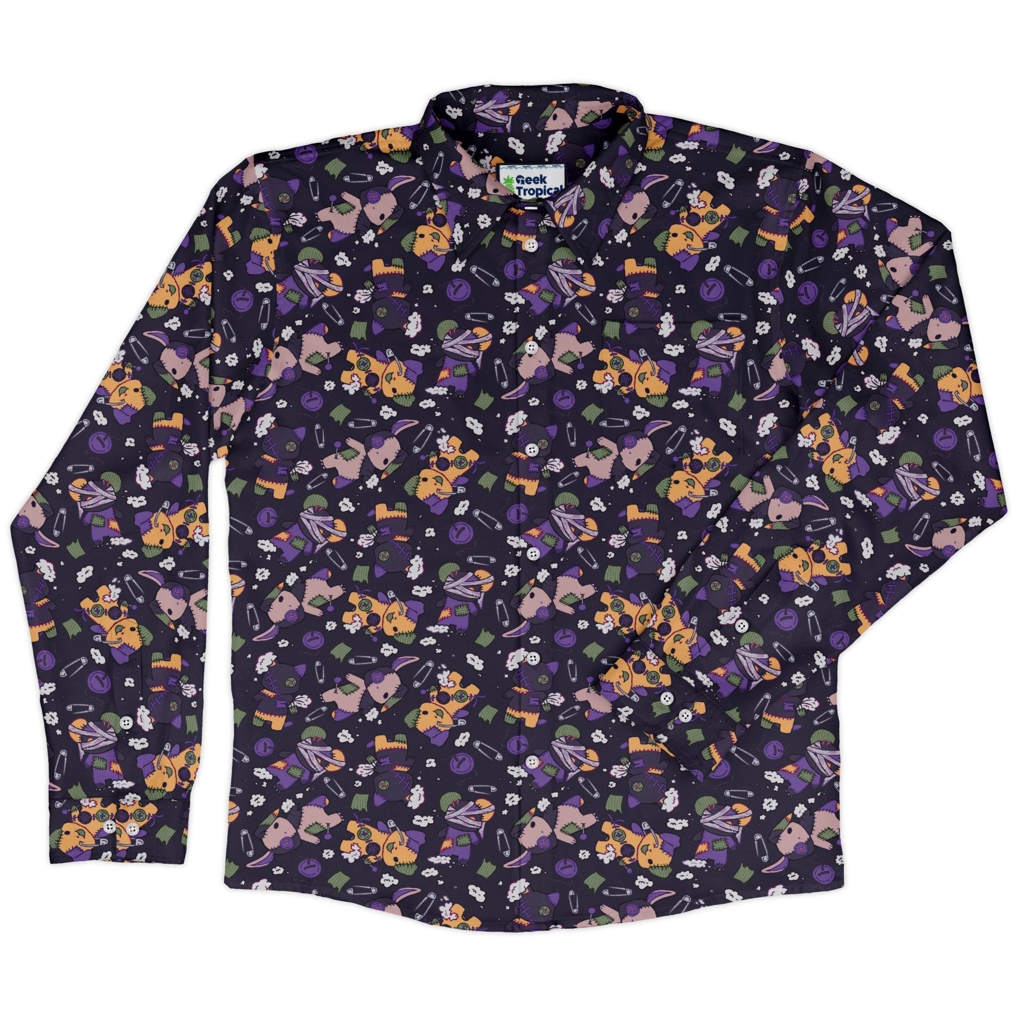 Haunted Plushies Long Sleeve Button Up Shirt Geek Nerd 0925 adult sizing All Adult Button Up Shirts