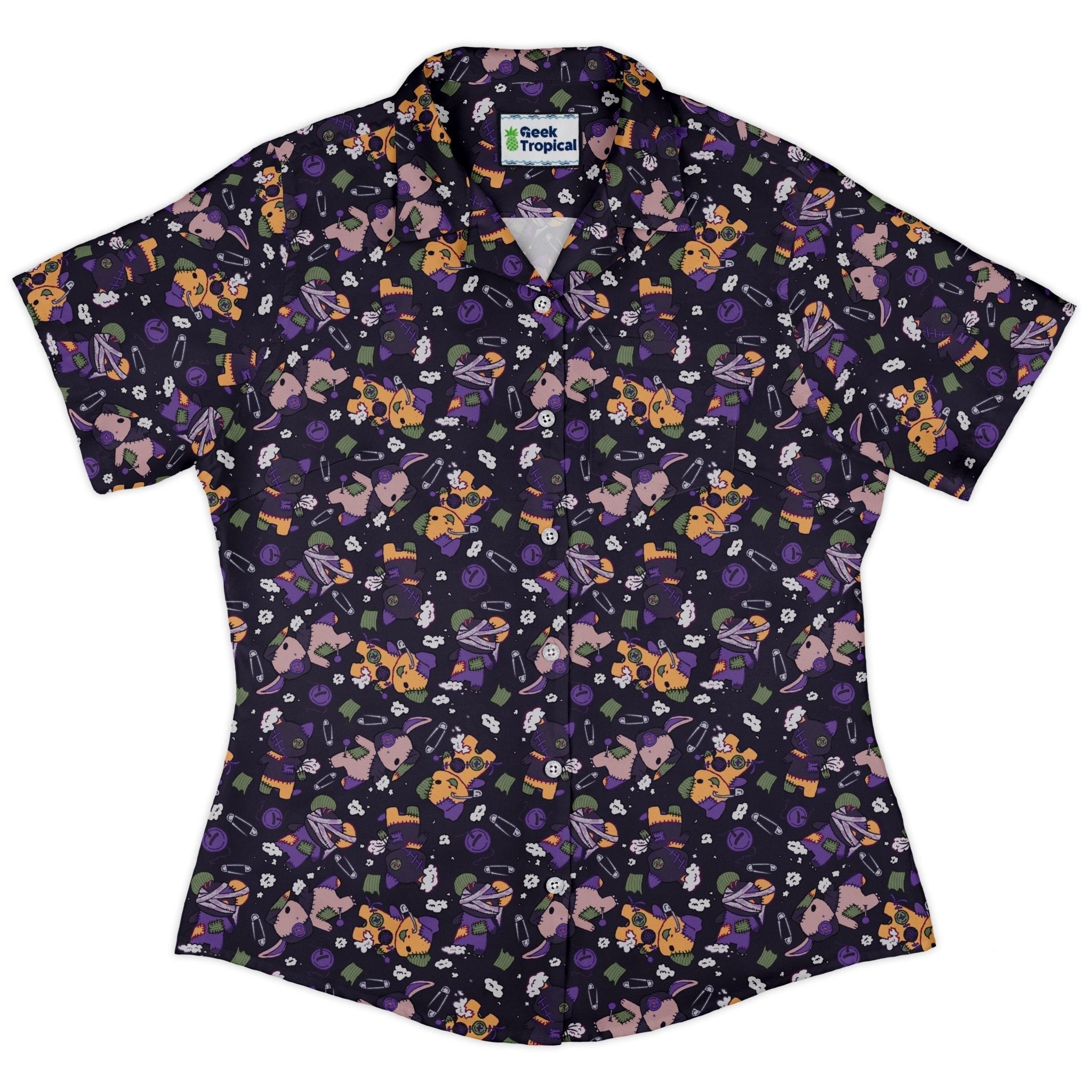 Haunted Plushies Curvy Button Up Shirt Geek Nerd 0925 All Adult Button Up Shirts Animal Patterns