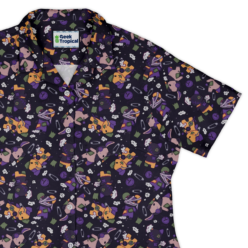 Haunted Plushies Curvy Button Up Shirt Geek Nerd 0925 All Adult Button Up Shirts Animal Patterns