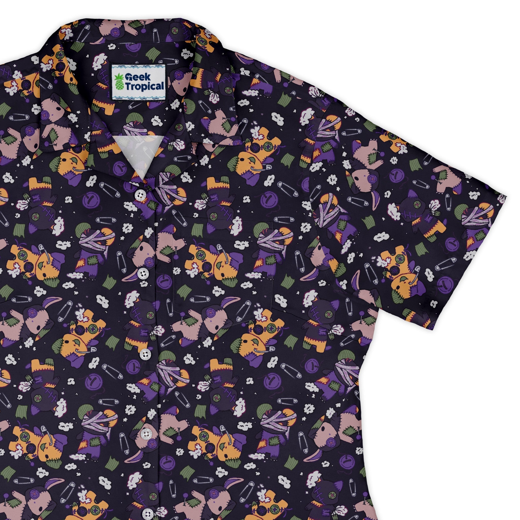 Haunted Plushies Curvy Button Up Shirt Geek Nerd 0925 All Adult Button Up Shirts Animal Patterns