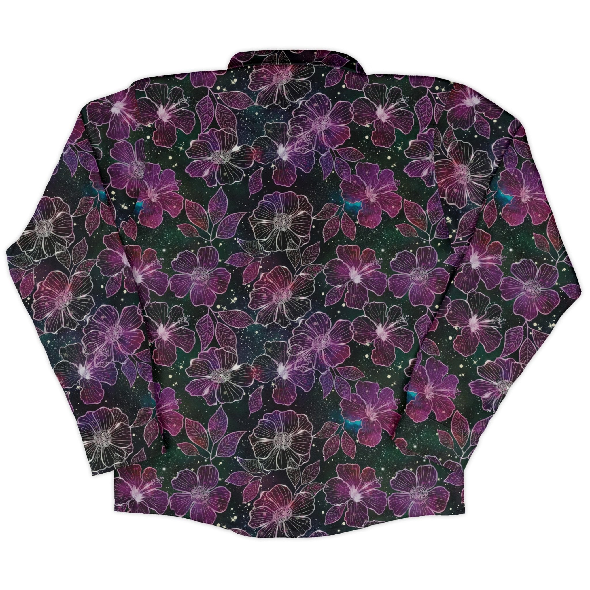 Hawaiian Blooms Space Long Sleeve Button Up Shirt Geek Nerd adult sizing Botany Print Designs by Nathan