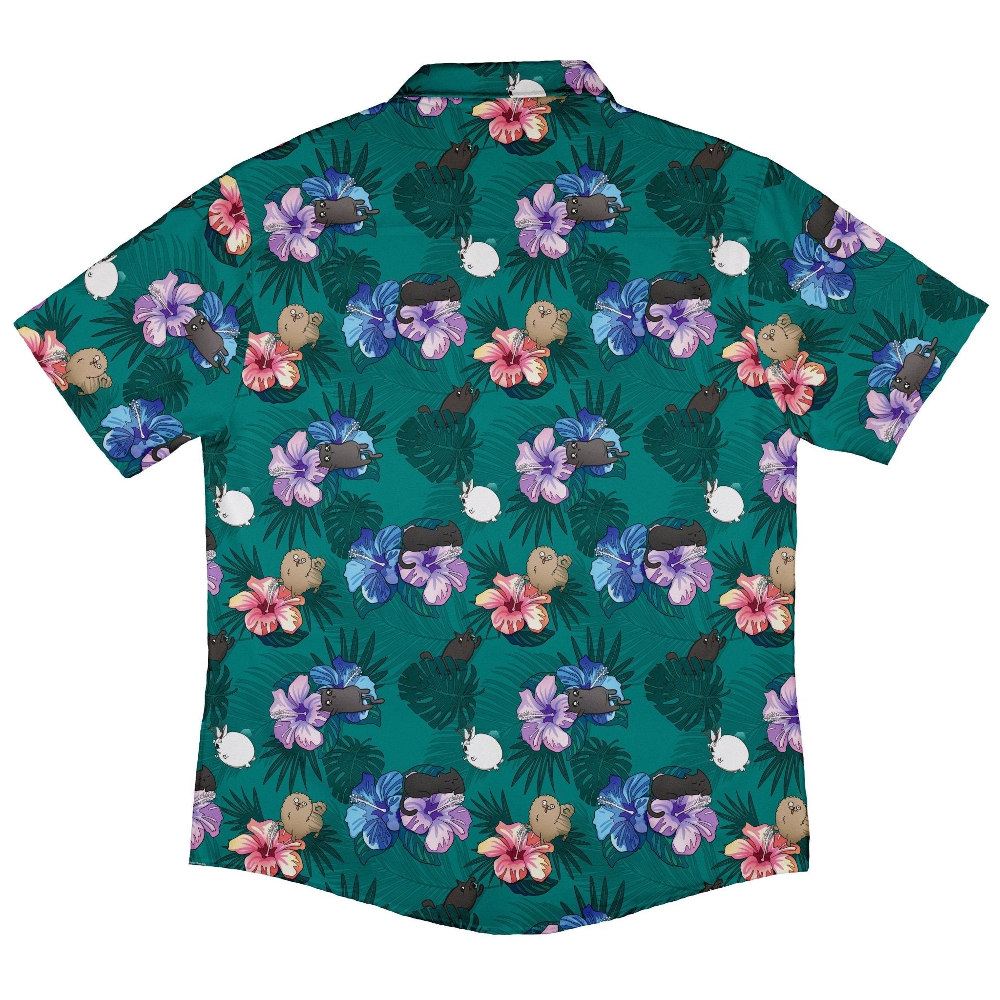 Hawaiian Exploding Kittens Button Up Shirt - adult sizing - Animal Patterns - board game print