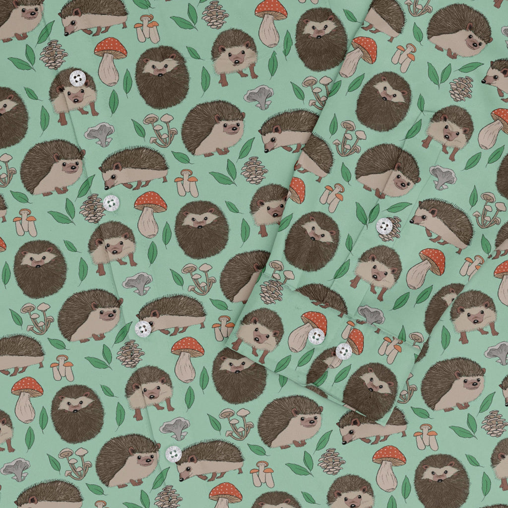 Hedge Hog Garden Adventures Long Sleeve Button Up Shirt Geek Nerd adult sizing animal patterns botany print