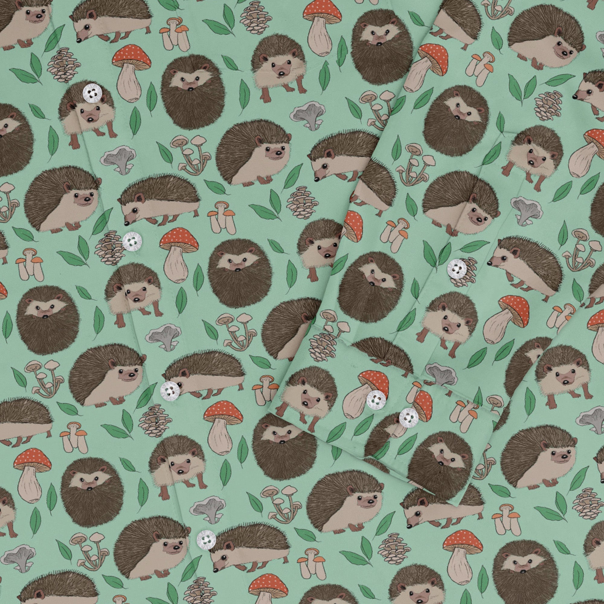 Hedge Hog Garden Adventures Long Sleeve Button Up Shirt Geek Nerd adult sizing animal patterns botany print
