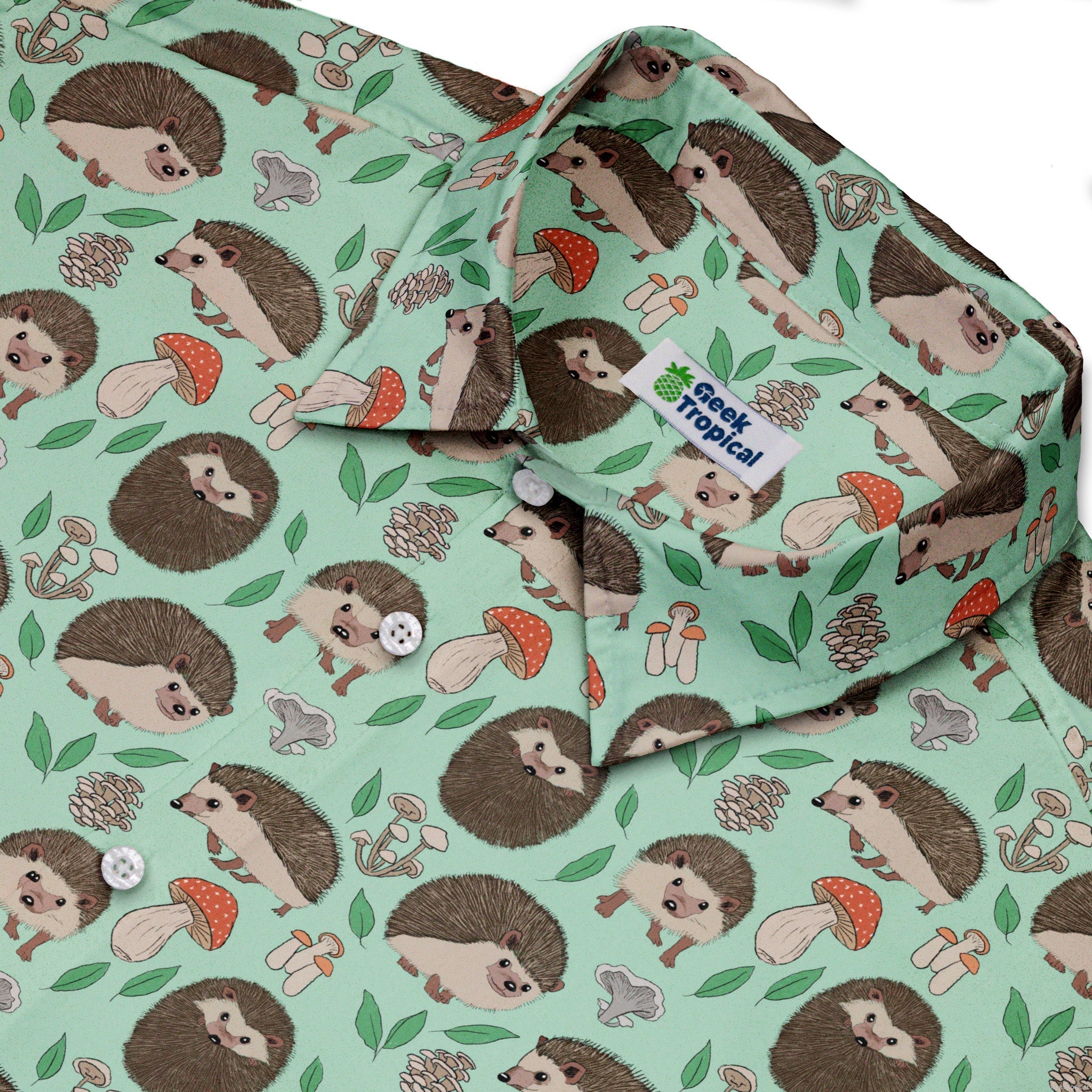 Hedge Hog Garden Adventures Button Up Shirt Geek Nerd adult sizing animal patterns botany print