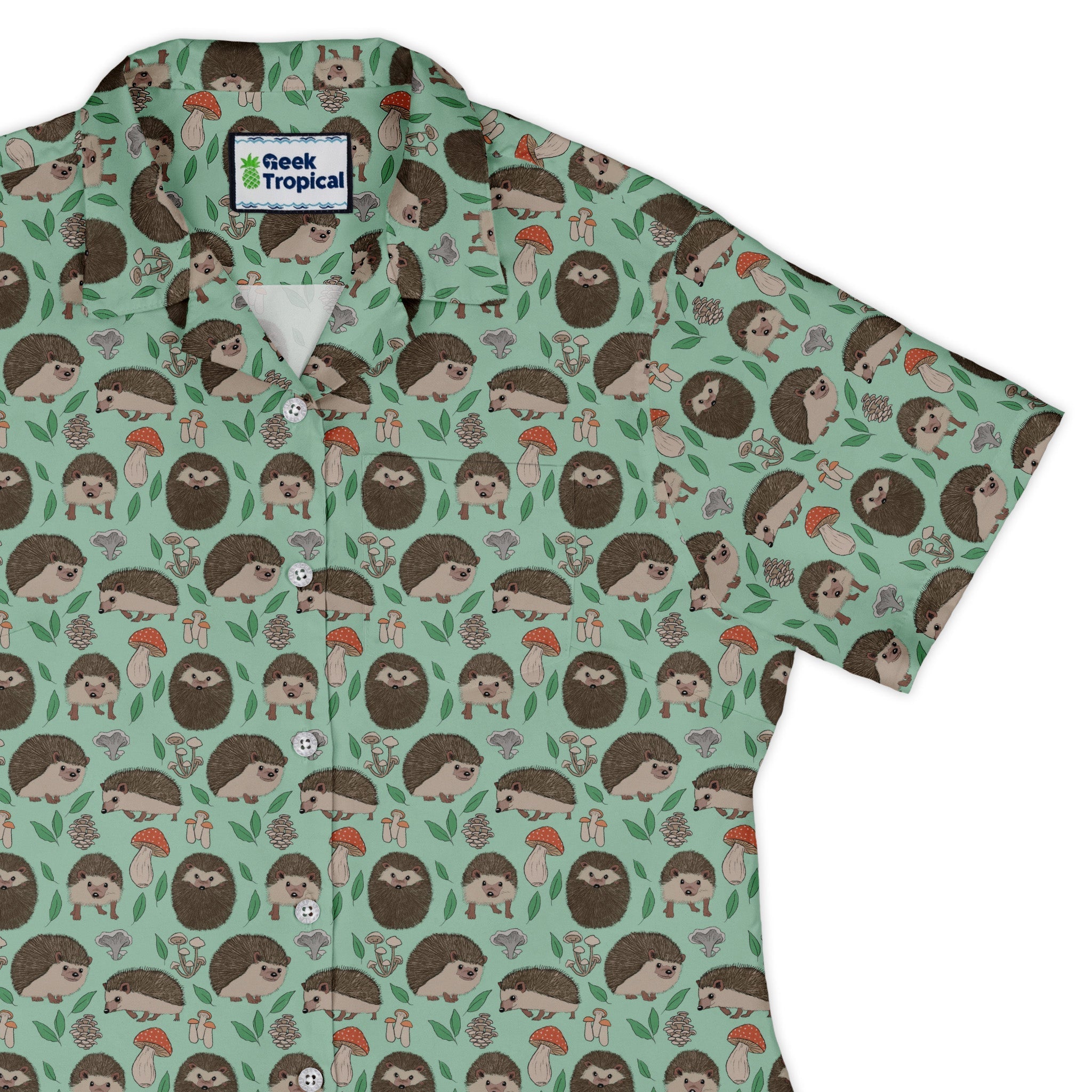 Hedge Hog Garden Adventures Curvy Button Up Shirt Geek Nerd animal patterns botany print Design by Julie Kitzes