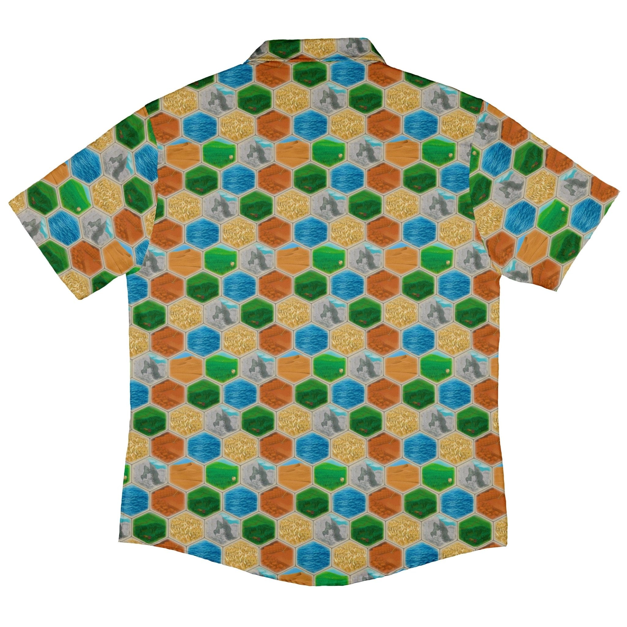 Hexagon Tile Board Game Button Up Shirt - adult sizing - board game print - Designs by Nathan