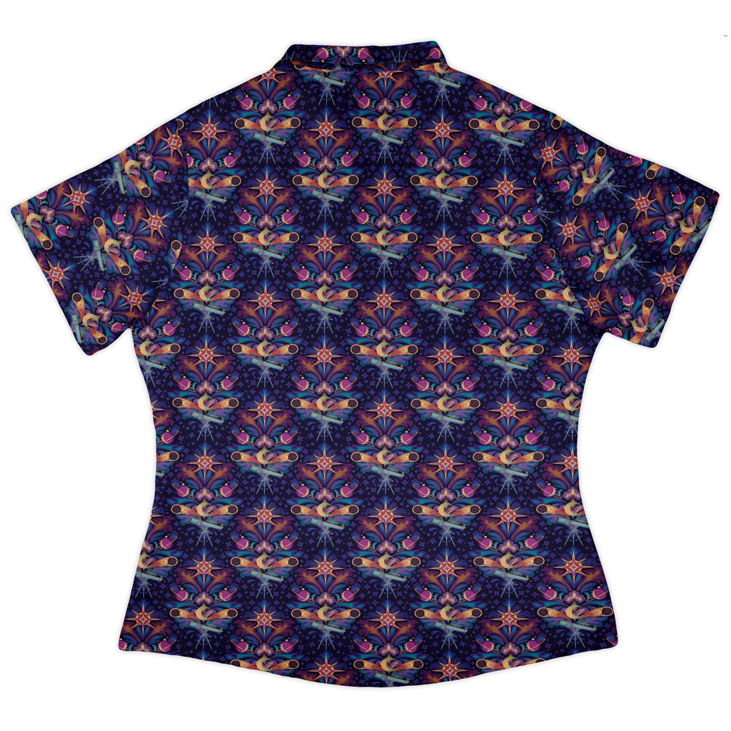 Hidden Astronomy Curvy Button Up Shirt Geek Nerd Design by Brigid Ashwood outer space & astronaut print q225