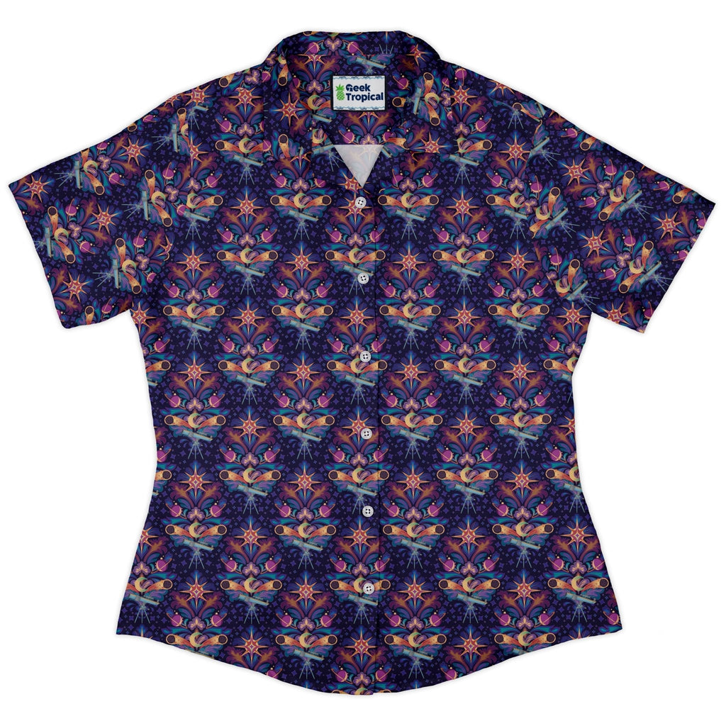 Hidden Astronomy Curvy Button Up Shirt Geek Nerd Design by Brigid Ashwood outer space & astronaut print q225