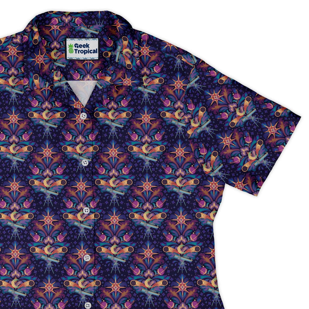 Hidden Astronomy Curvy Button Up Shirt Geek Nerd Design by Brigid Ashwood outer space & astronaut print q225
