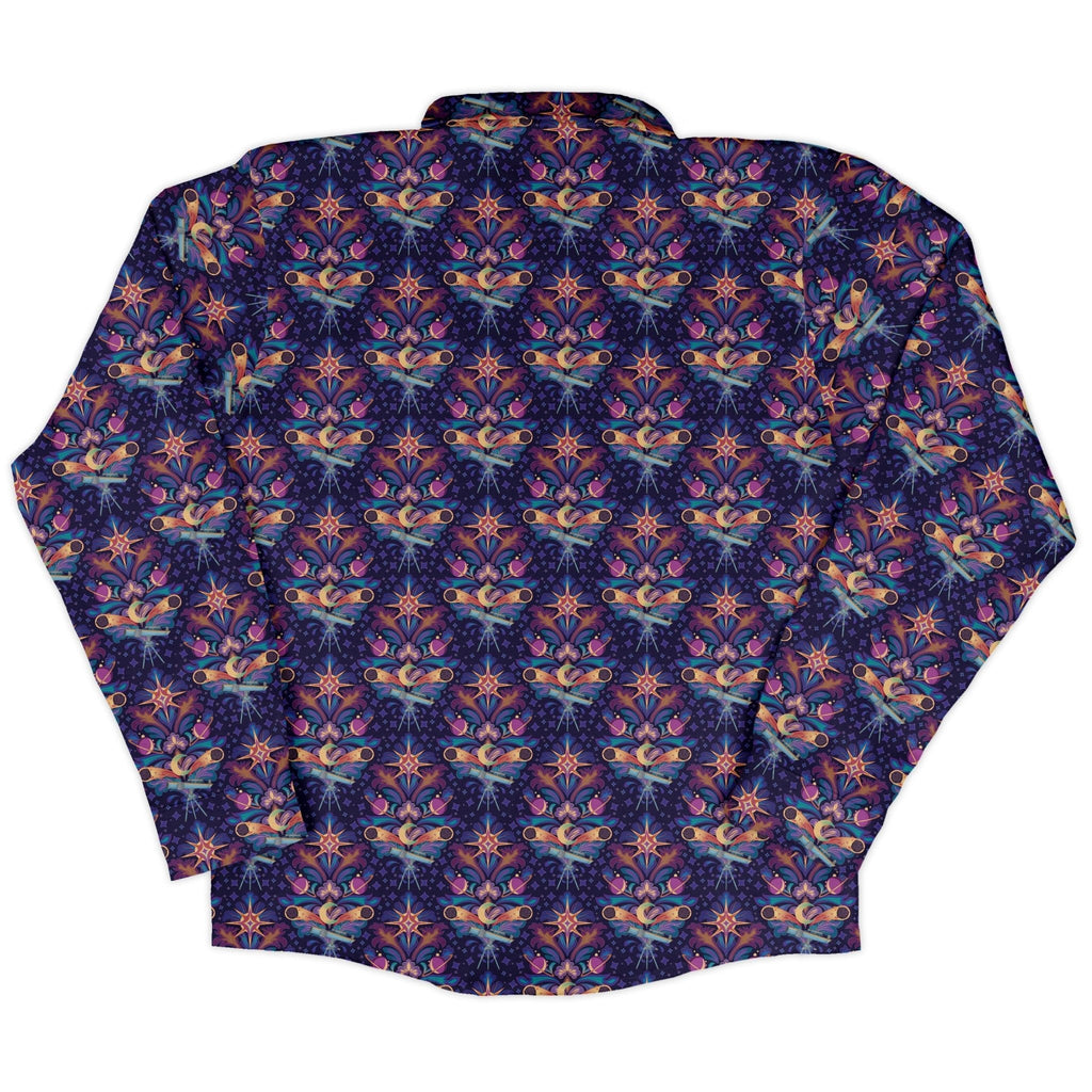 Hidden Astronomy Long Sleeve Button Up Shirt Geek Nerd adult sizing Design by Brigid Ashwood FLOW DESC WRITING