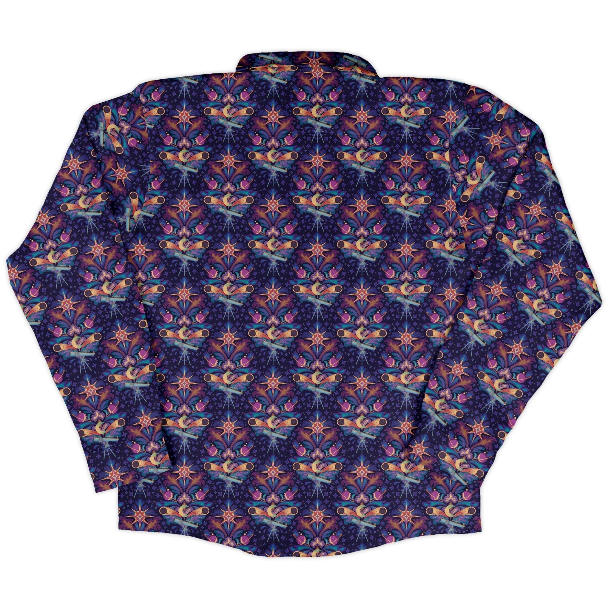 Hidden Astronomy Long Sleeve Button Up Shirt Geek Nerd adult sizing Design by Brigid Ashwood FLOW DESC WRITING