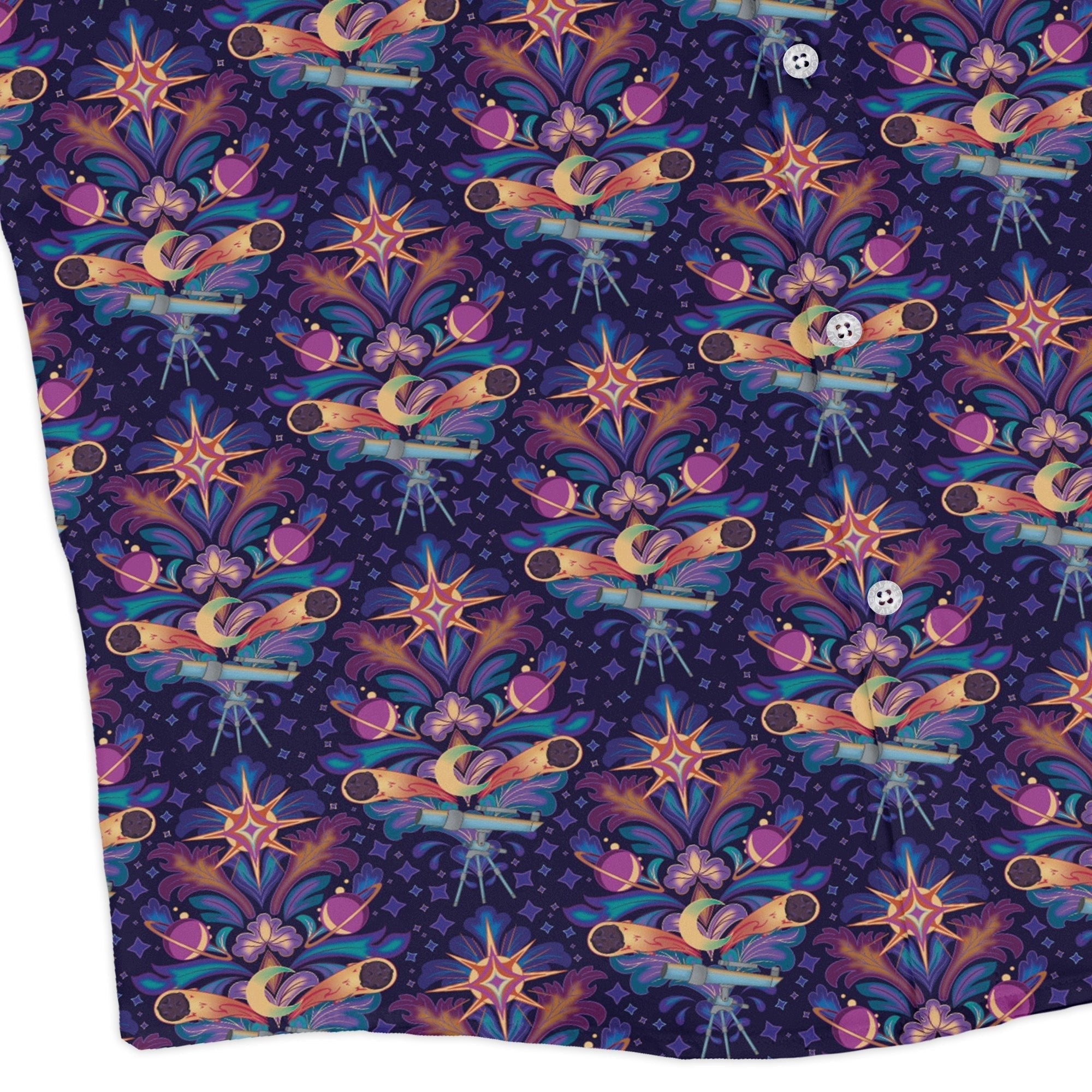 Hidden Astronomy Long Sleeve Button Up Shirt Geek Nerd adult sizing Design by Brigid Ashwood FLOW DESC WRITING