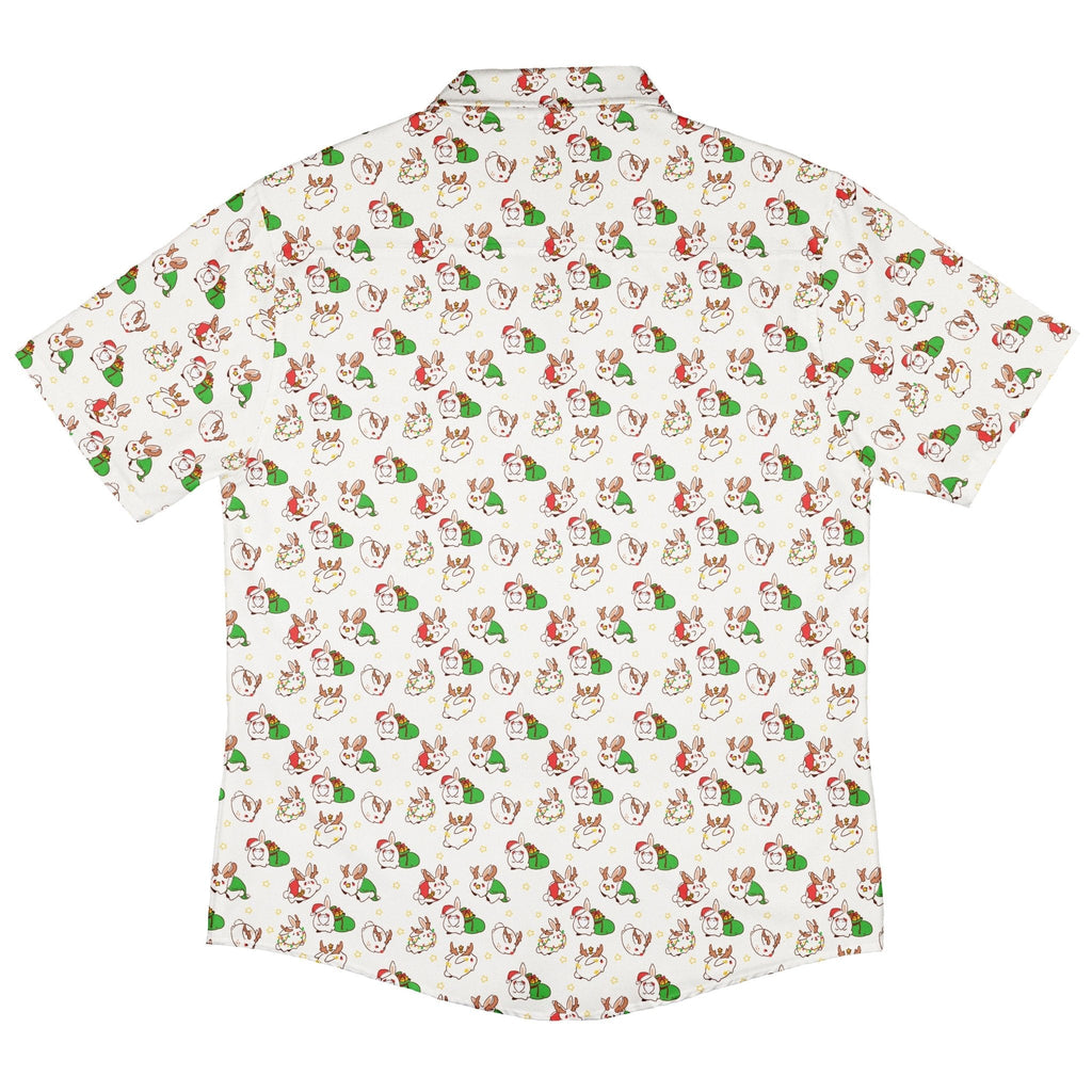 Holly Jolly Bunnies Button Up Shirt Geek Nerd adult sizing Christmas Print Design by Ardi Tong