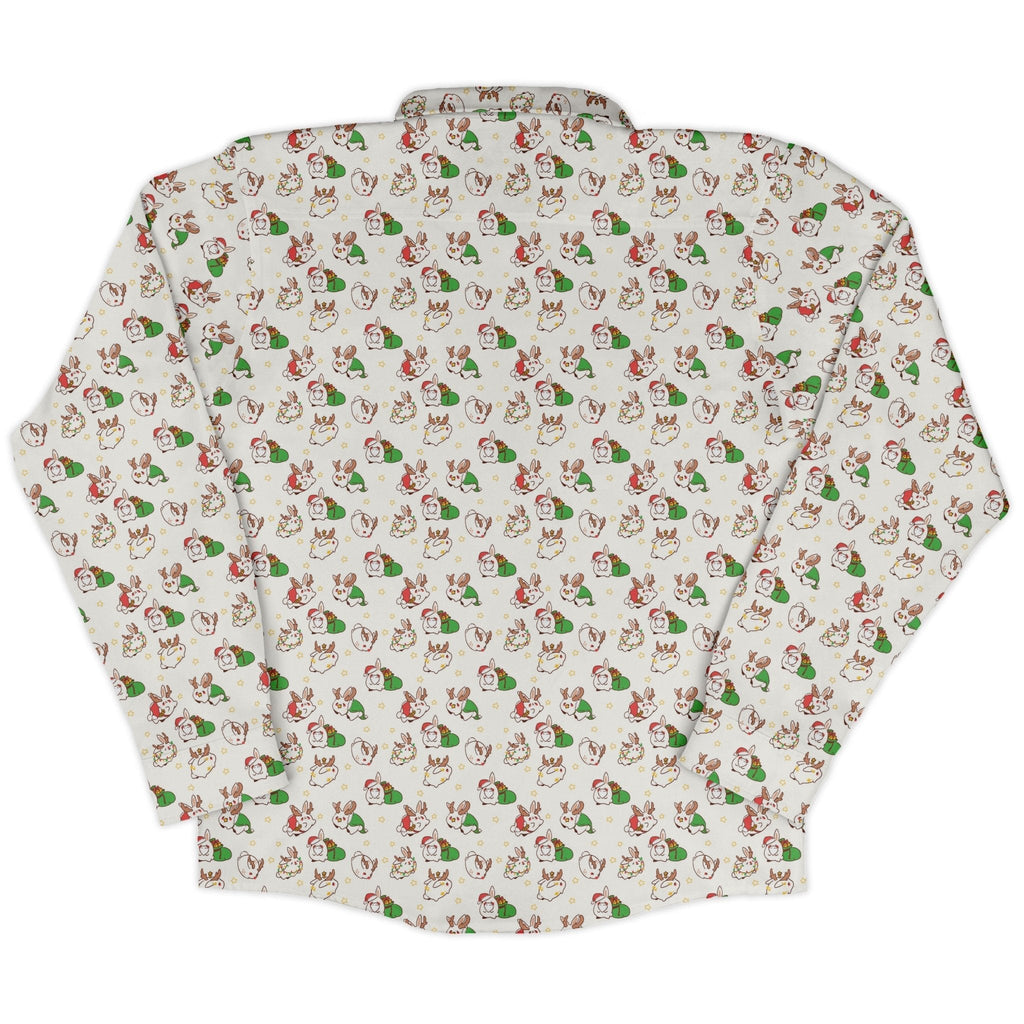 Holly Jolly Bunnies Long Sleeve Button Up Shirt Geek Nerd adult sizing Anime Christmas Print