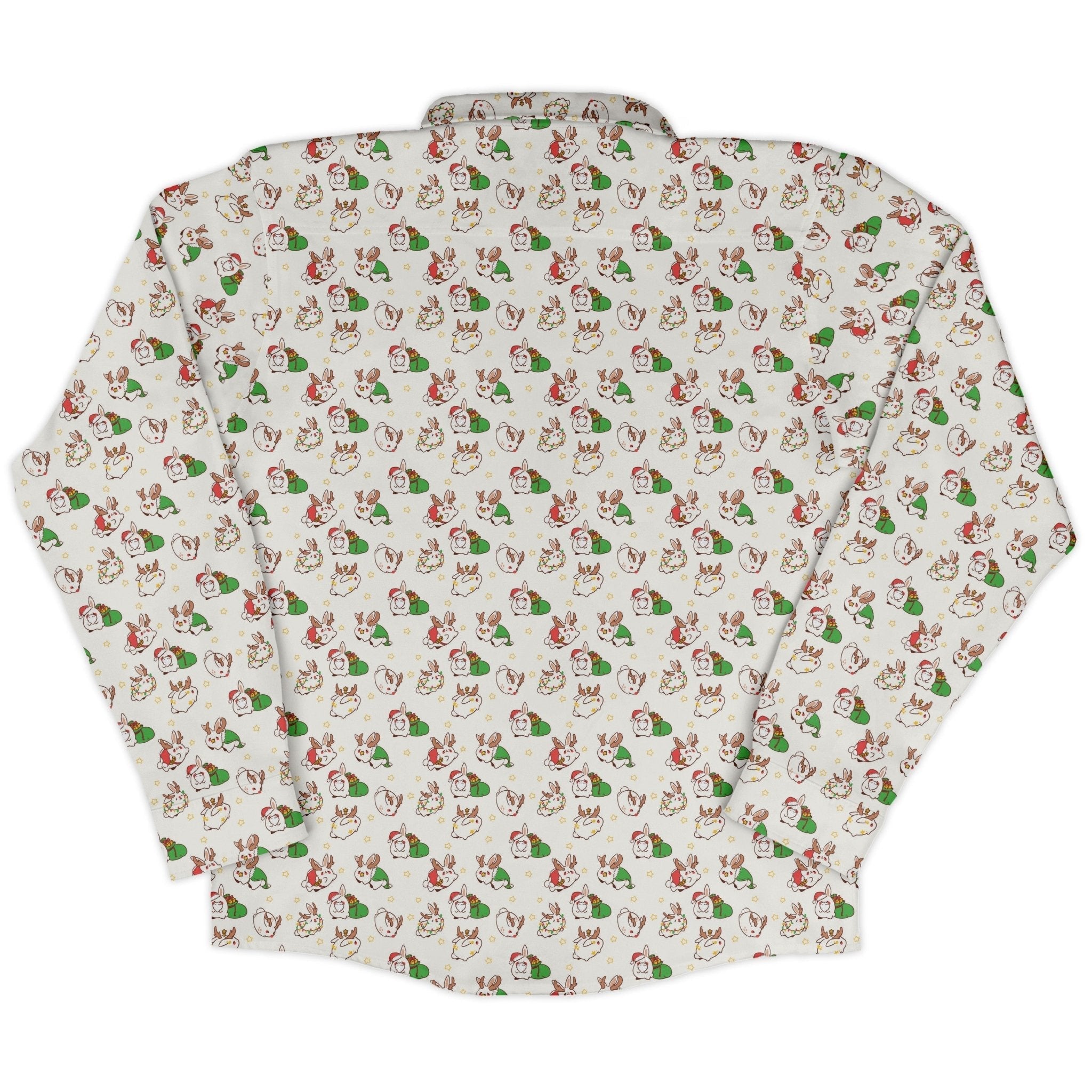 Holly Jolly Bunnies Long Sleeve Button Up Shirt Geek Nerd adult sizing Anime Christmas Print