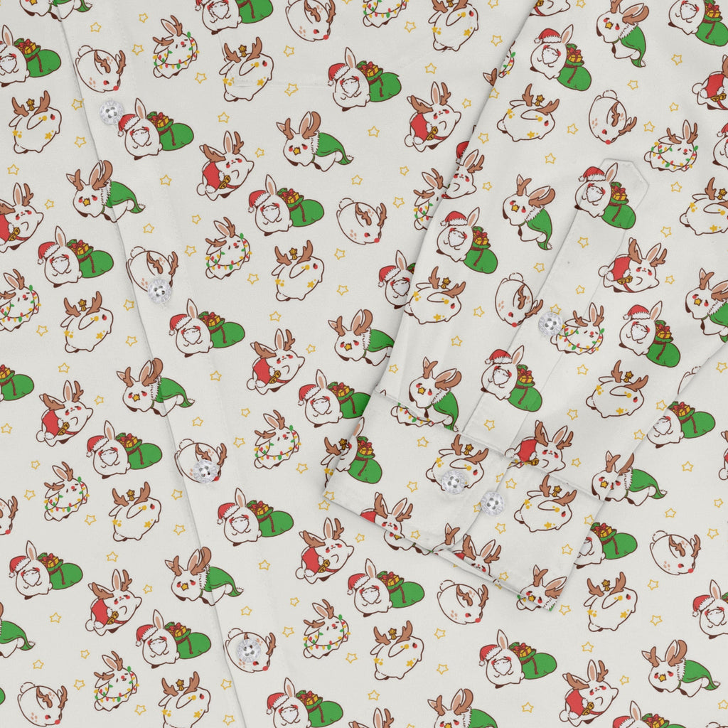 Holly Jolly Bunnies Long Sleeve Button Up Shirt Geek Nerd adult sizing Anime Christmas Print