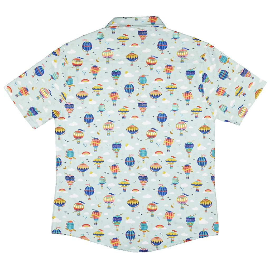 Hot Air Balloon Sky Button Up Shirt Geek Nerd adult sizing Design by Zirkus Design outer space & astronaut print