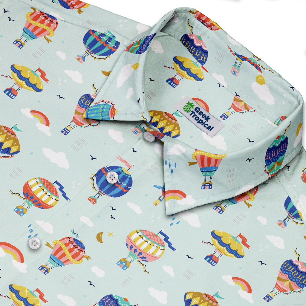 Hot Air Balloon Sky Button Up Shirt Geek Nerd adult sizing Design by Zirkus Design outer space & astronaut print
