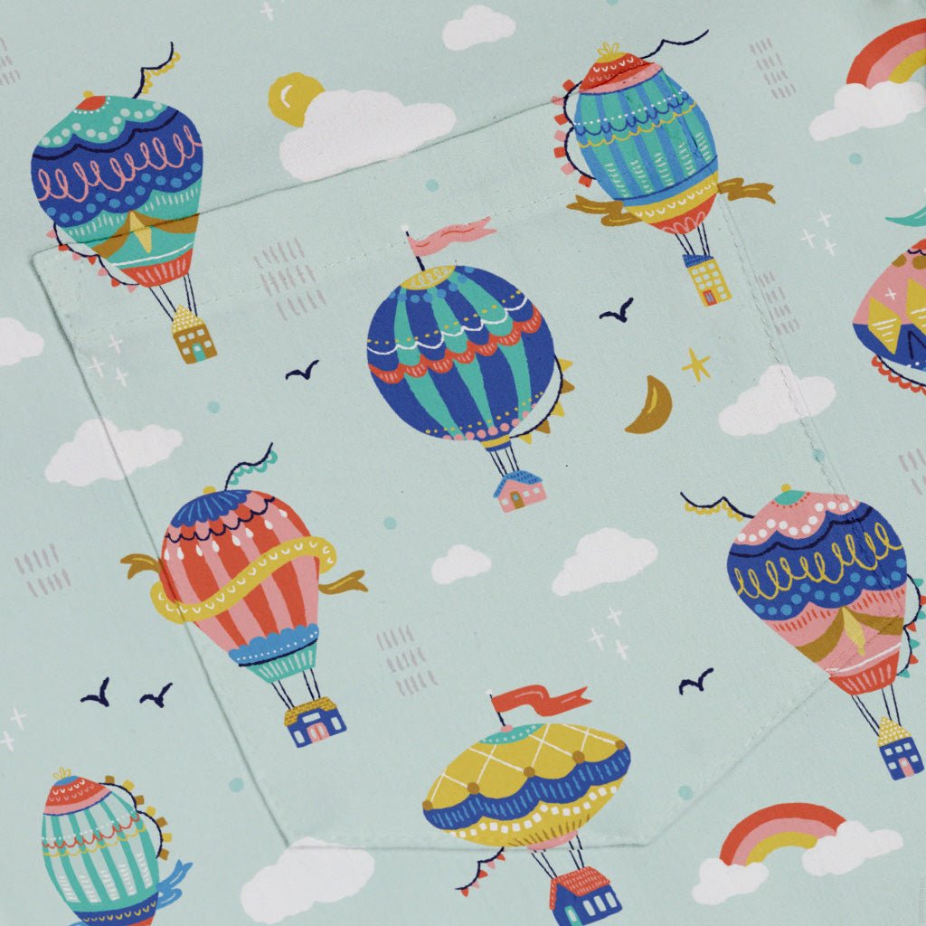 Hot Air Balloon Sky Button Up Shirt Geek Nerd adult sizing Design by Zirkus Design outer space & astronaut print