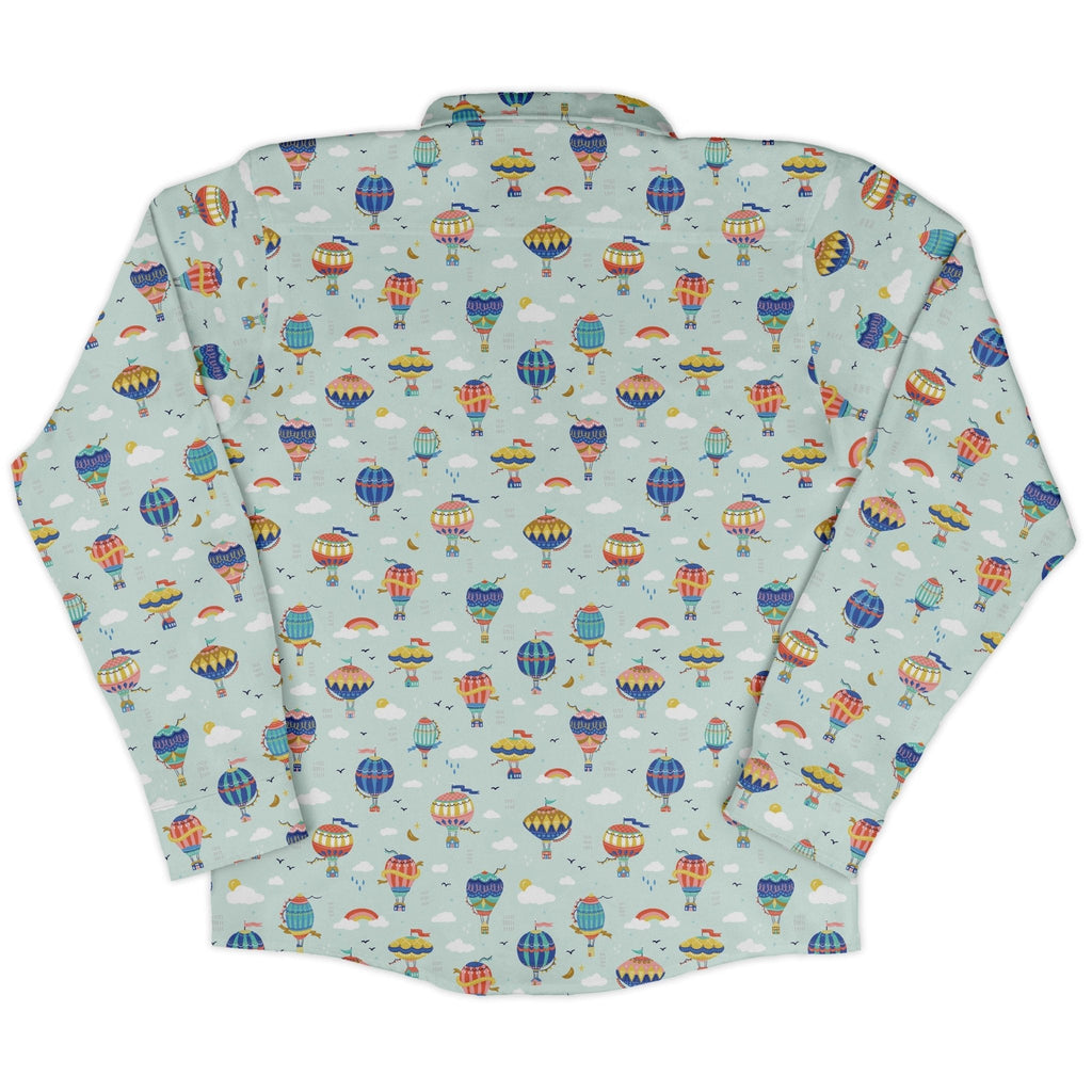 Hot Air Balloon Sky Long Sleeve Button Up Shirt Geek Nerd adult sizing Design by Zirkus Design FLOW DESC WRITING