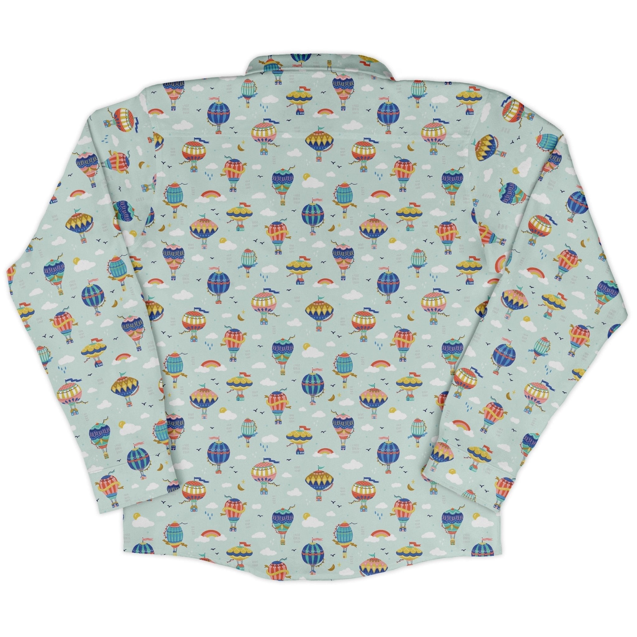 Hot Air Balloon Sky Long Sleeve Button Up Shirt Geek Nerd adult sizing Design by Zirkus Design FLOW DESC WRITING