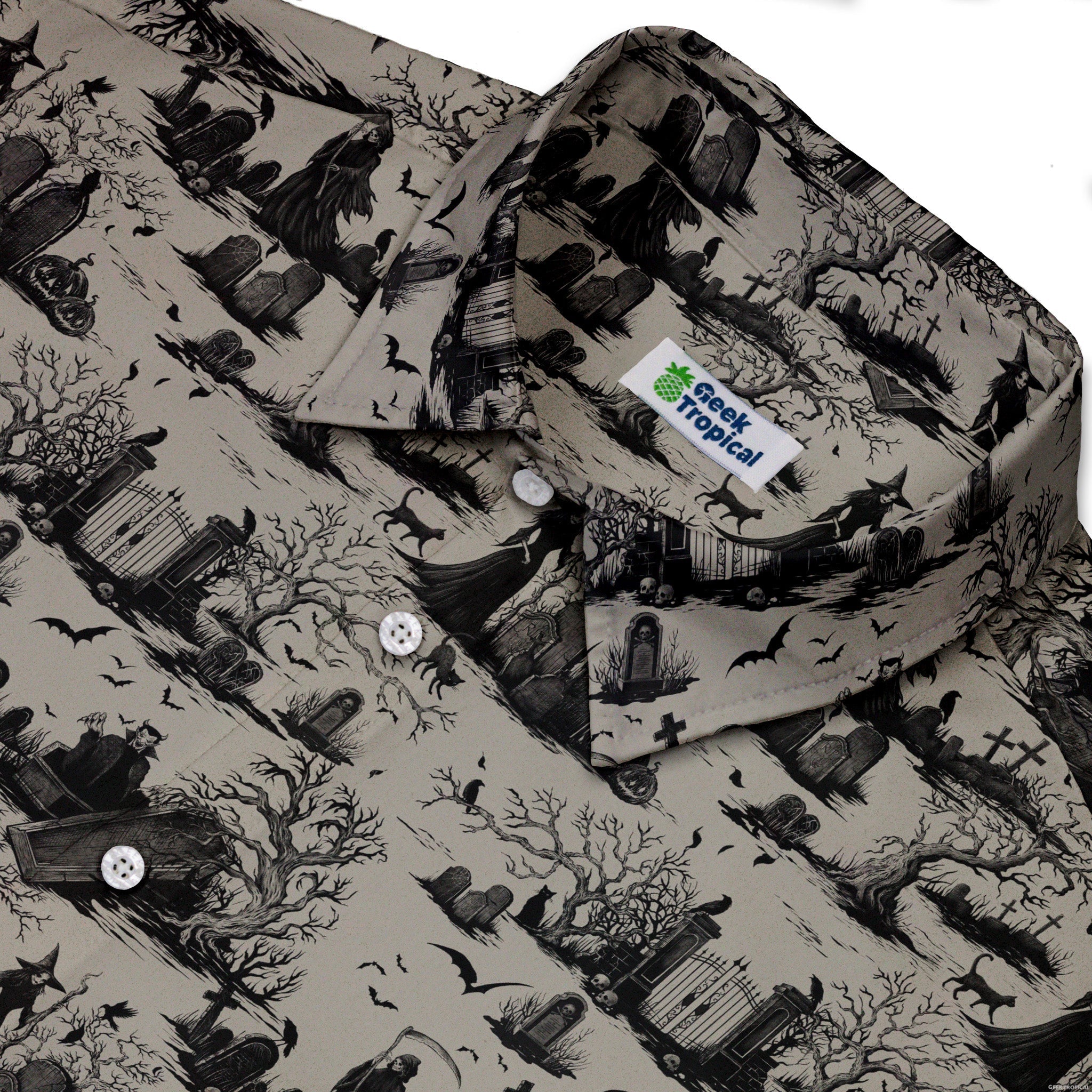 Huanted Graveyard Dark Button Up Shirt Geek Nerd 0925 adult sizing All Adult Button Up Shirts