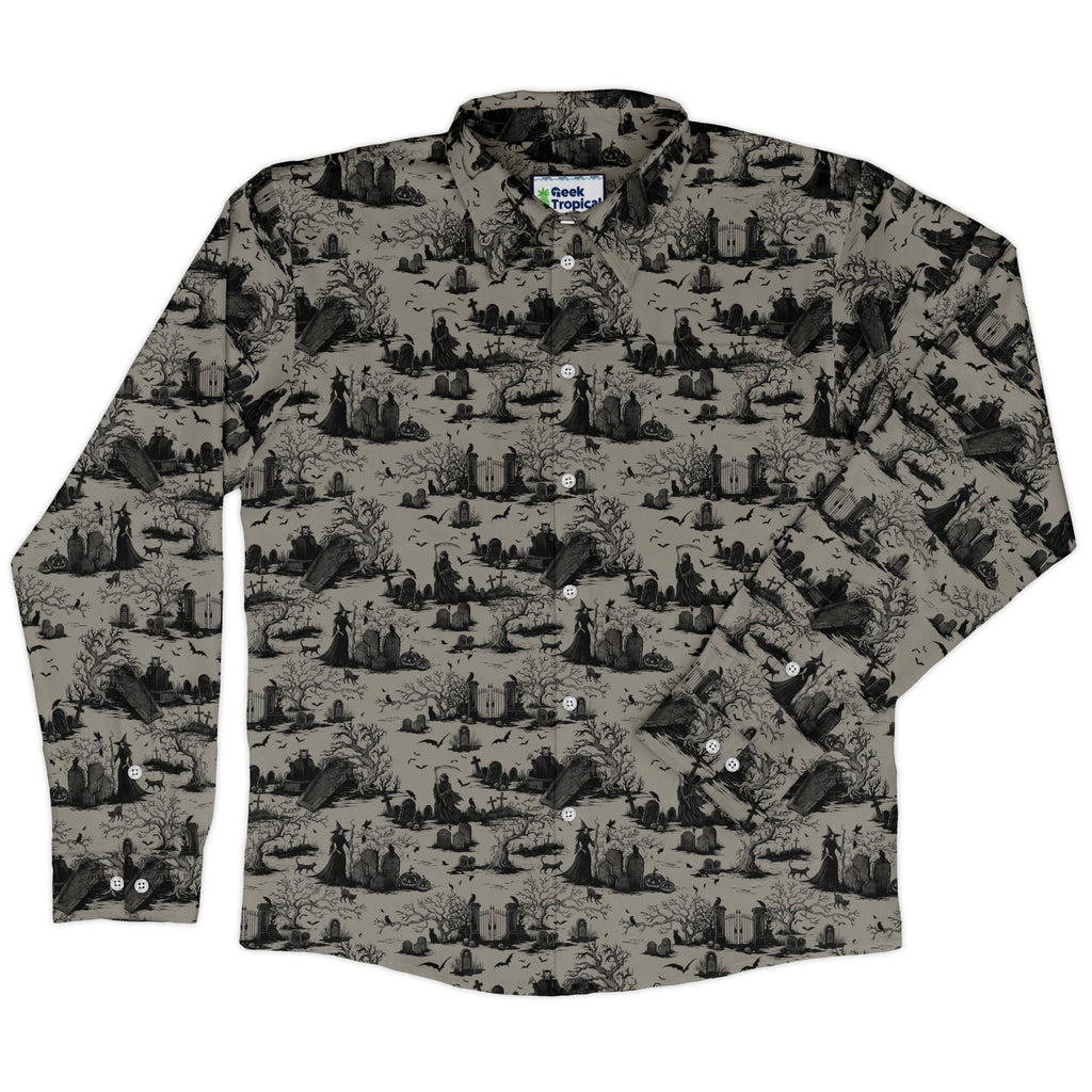 Huanted Graveyard Dark Long Sleeve Button Up Shirt Geek Nerd 0925 adult sizing All Adult Button Up Shirts
